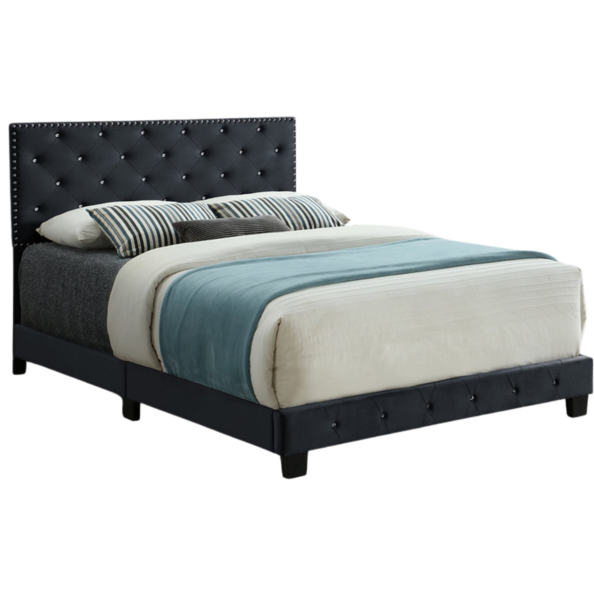 Lit double en velours noir avec tête de clou - 5651