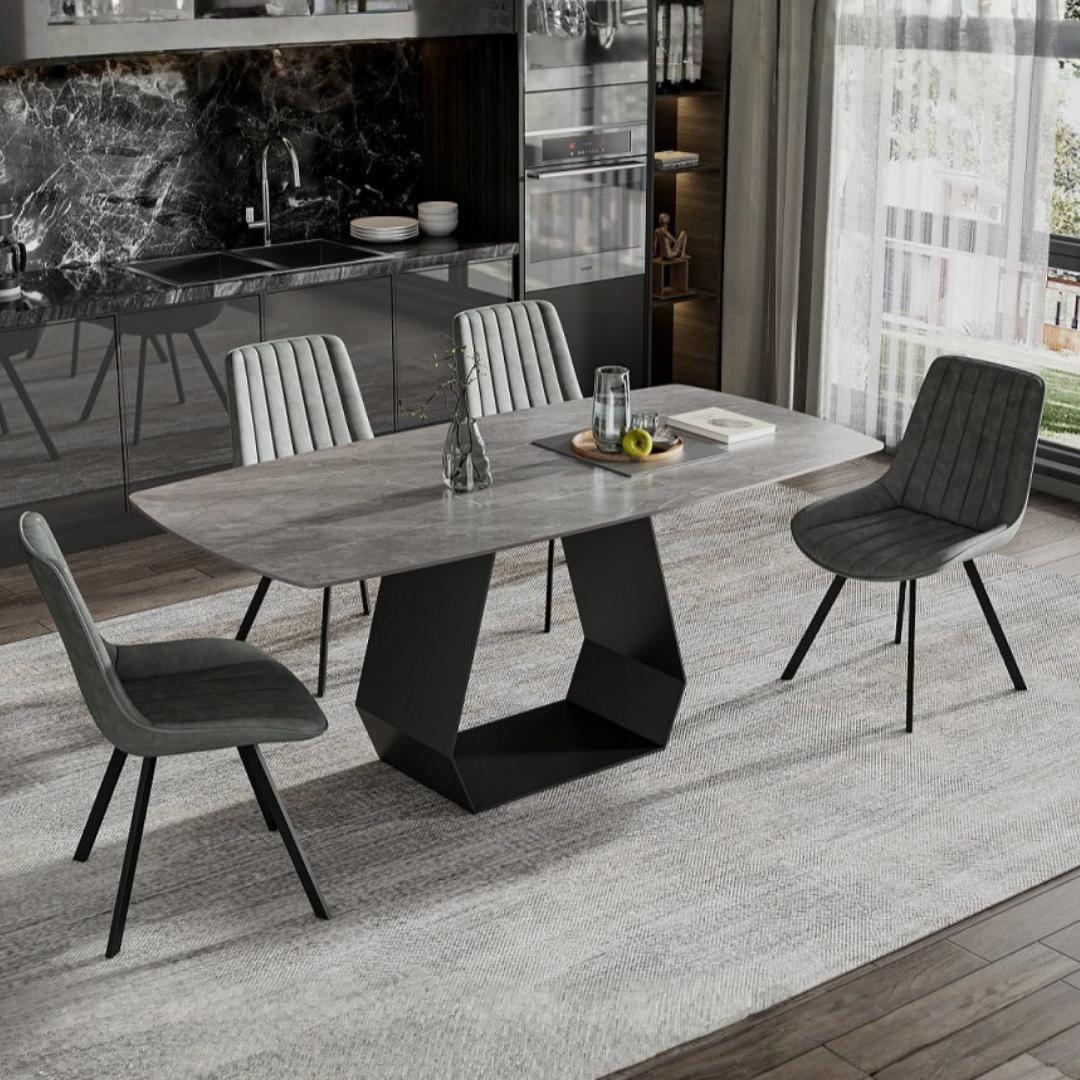 Safi – Ensemble de salle à manger – Aspect marbre blanc / PU gris