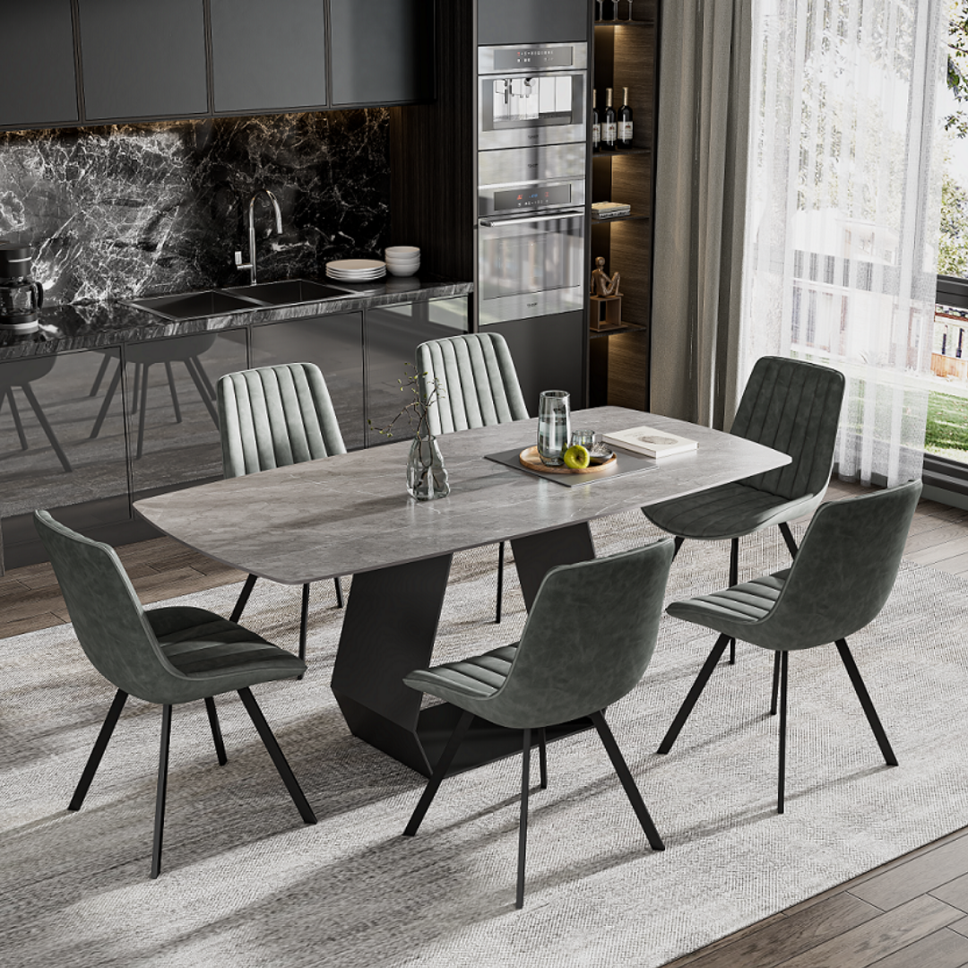 Safi – Ensemble de salle à manger – Aspect marbre blanc / PU gris
