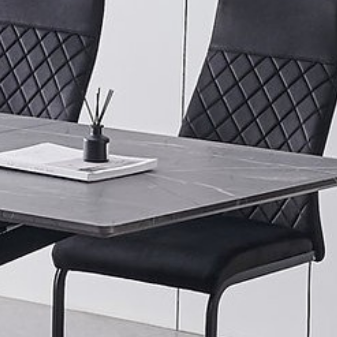 Axis – Dining Set – Grey Marble Veneer / Black Velvet