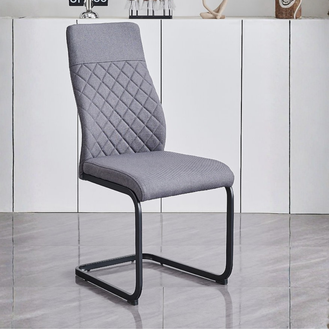 Axis – Dining Set – Grey Marble Veneer / Grey Fabric