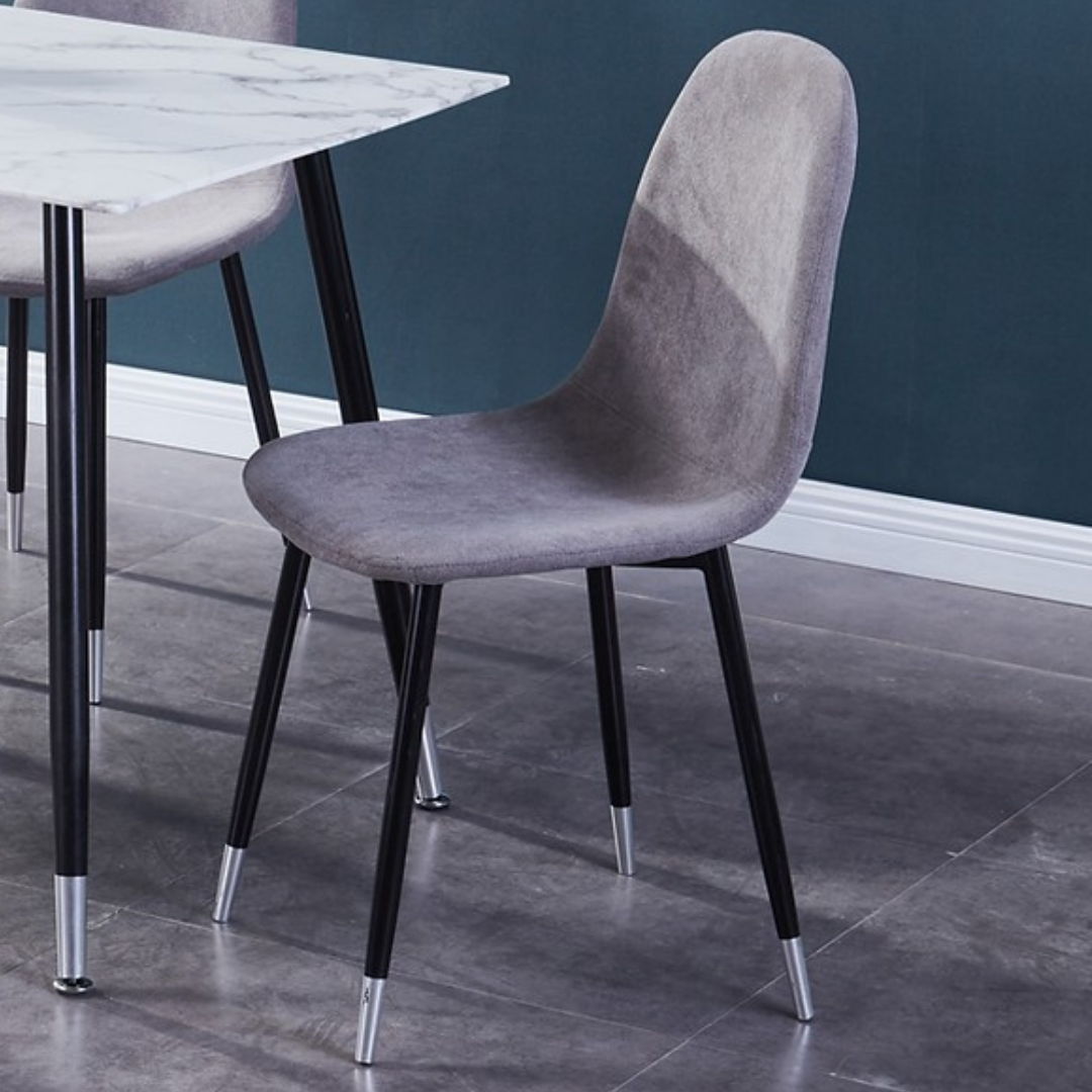 Imperial – Ensemble de salle à manger – Verre marbré blanc / Tissu gris