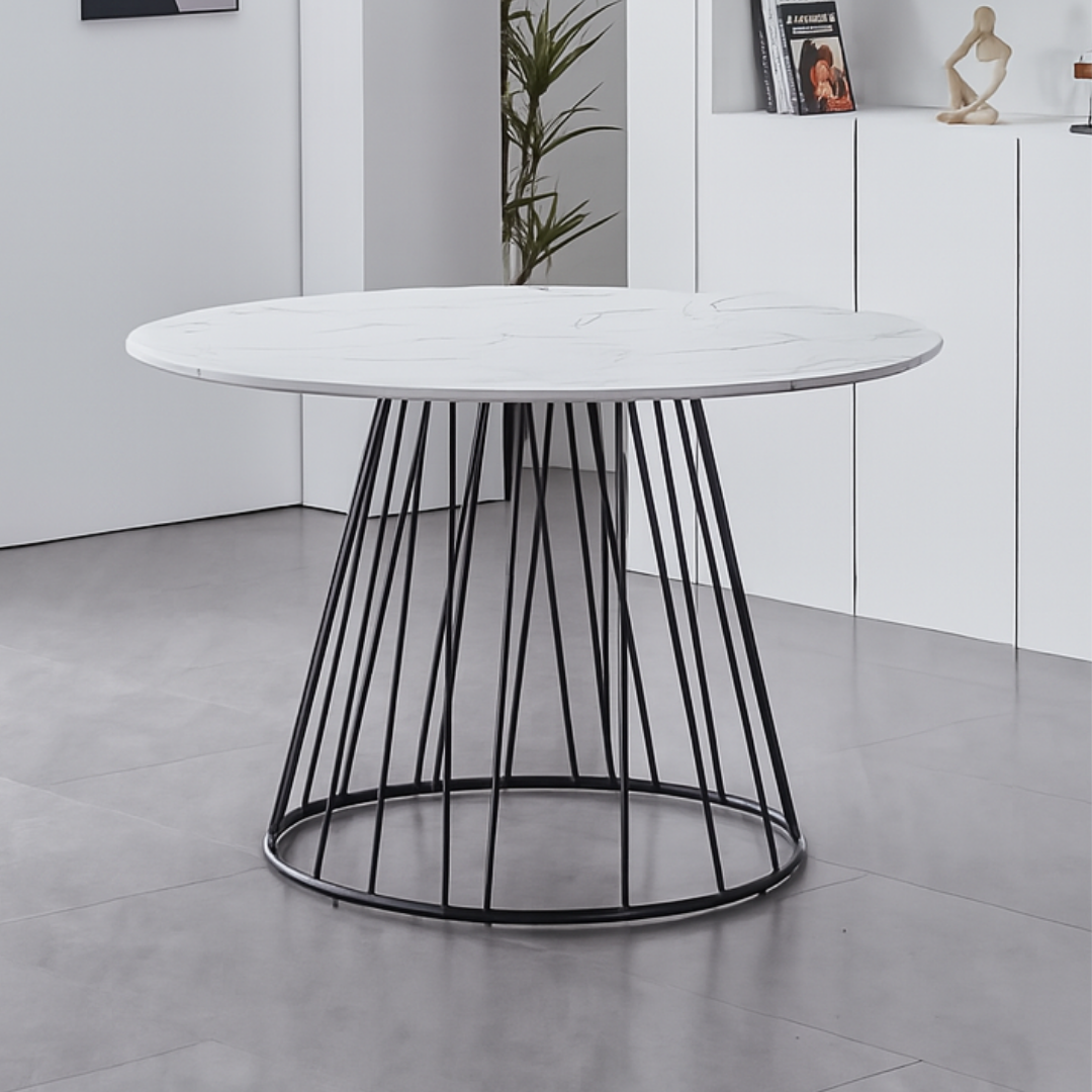 Ensemble de salle à manger Linear – Placage marbre blanc / Velours gris