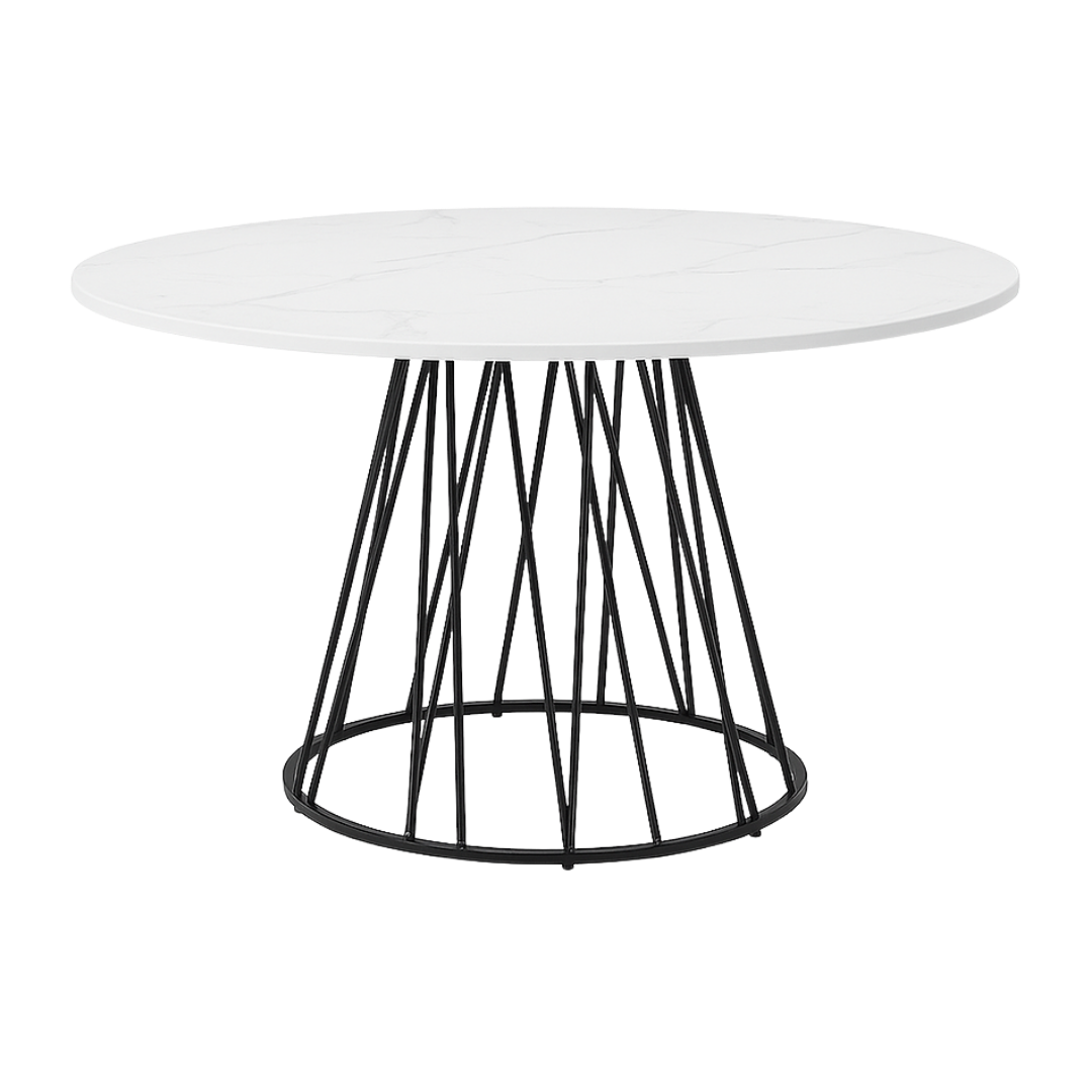 Nerano – Round Dining Table – White Marble Look