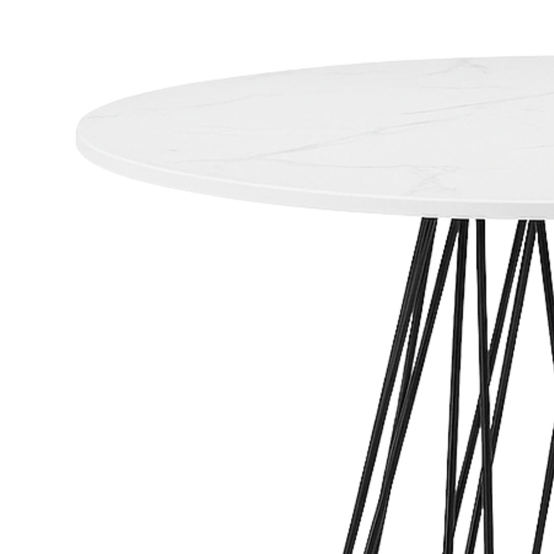 Nerano – Table de salle à manger ronde – Aspect marbre blanc