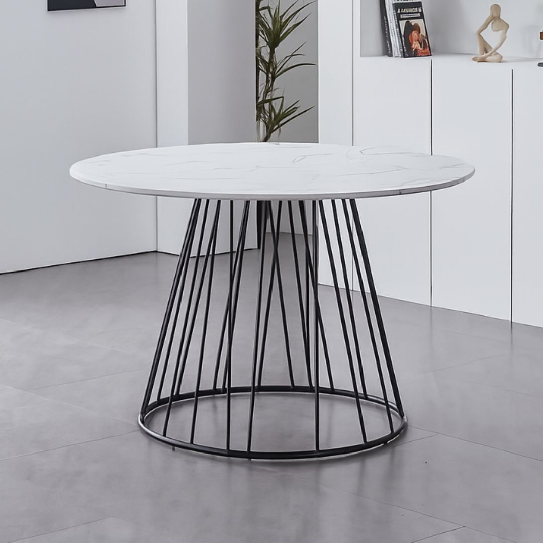 Nerano – Table de salle à manger ronde – Aspect marbre blanc
