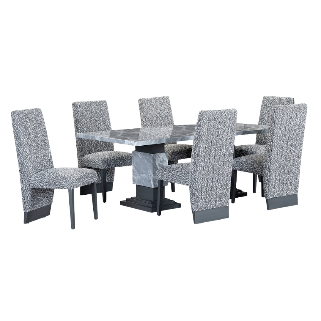 Forma – Ensemble de salle à manger – Aspect marbre gris / Tissu gris