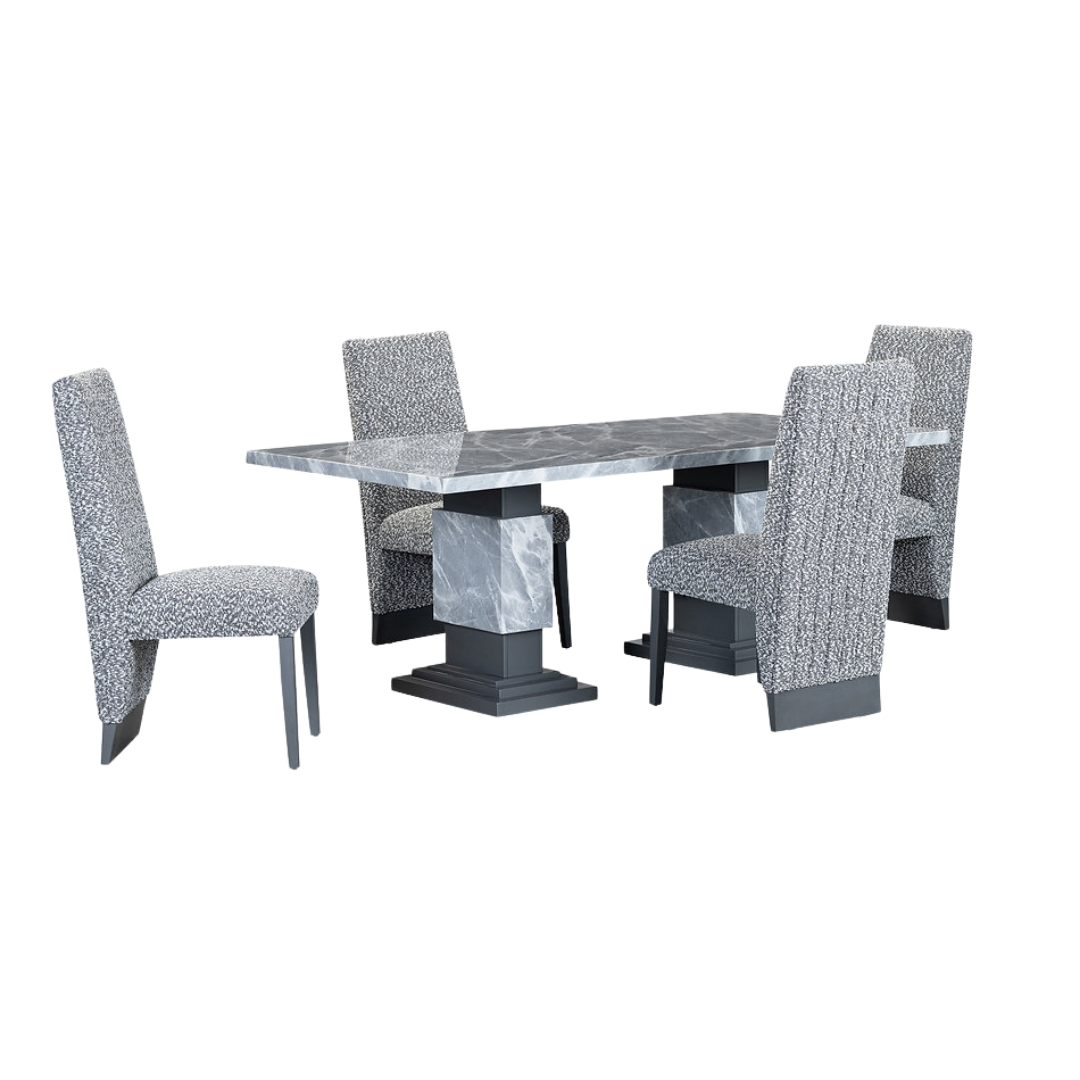 Forma – Ensemble de salle à manger – Aspect marbre gris / Tissu gris