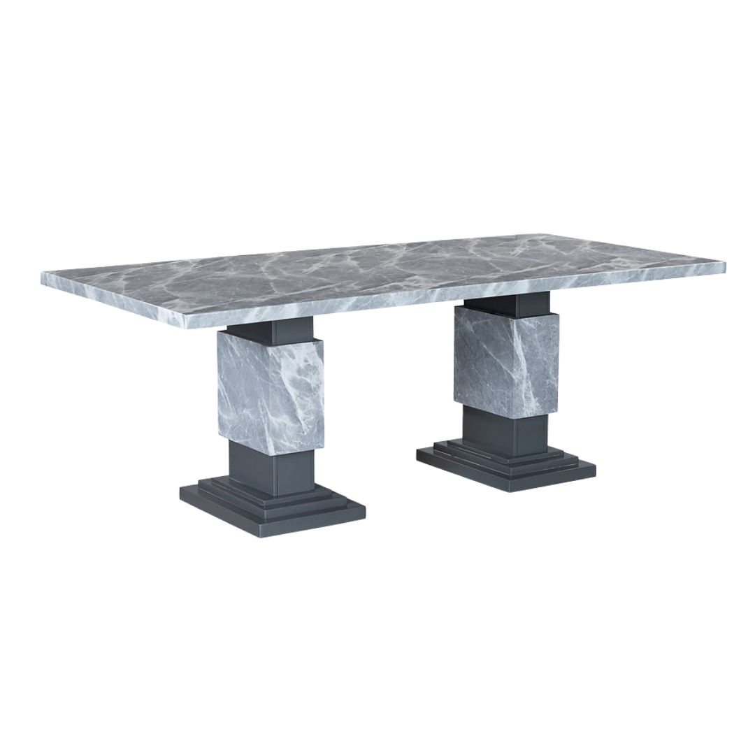 Forma – Ensemble de salle à manger – Aspect marbre gris / Tissu gris