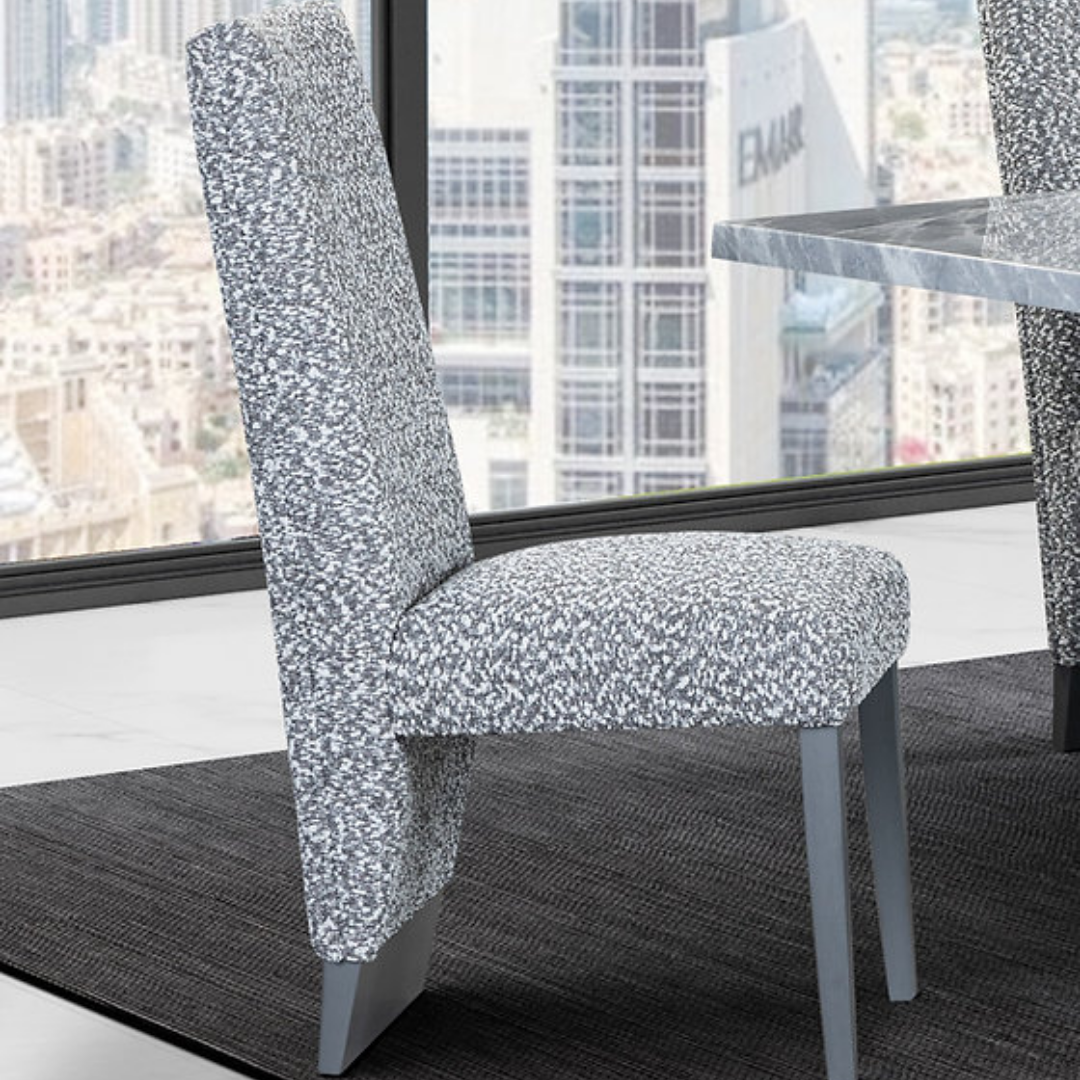 Forma – Ensemble de salle à manger – Aspect marbre gris / Tissu gris