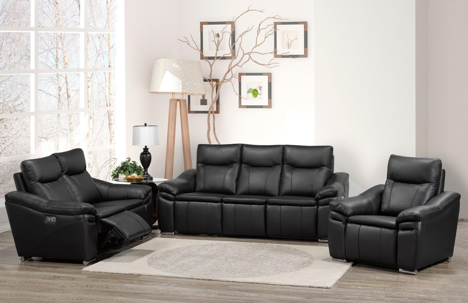 VERONA - 3-Piece Power Recliner Sofa Set Black