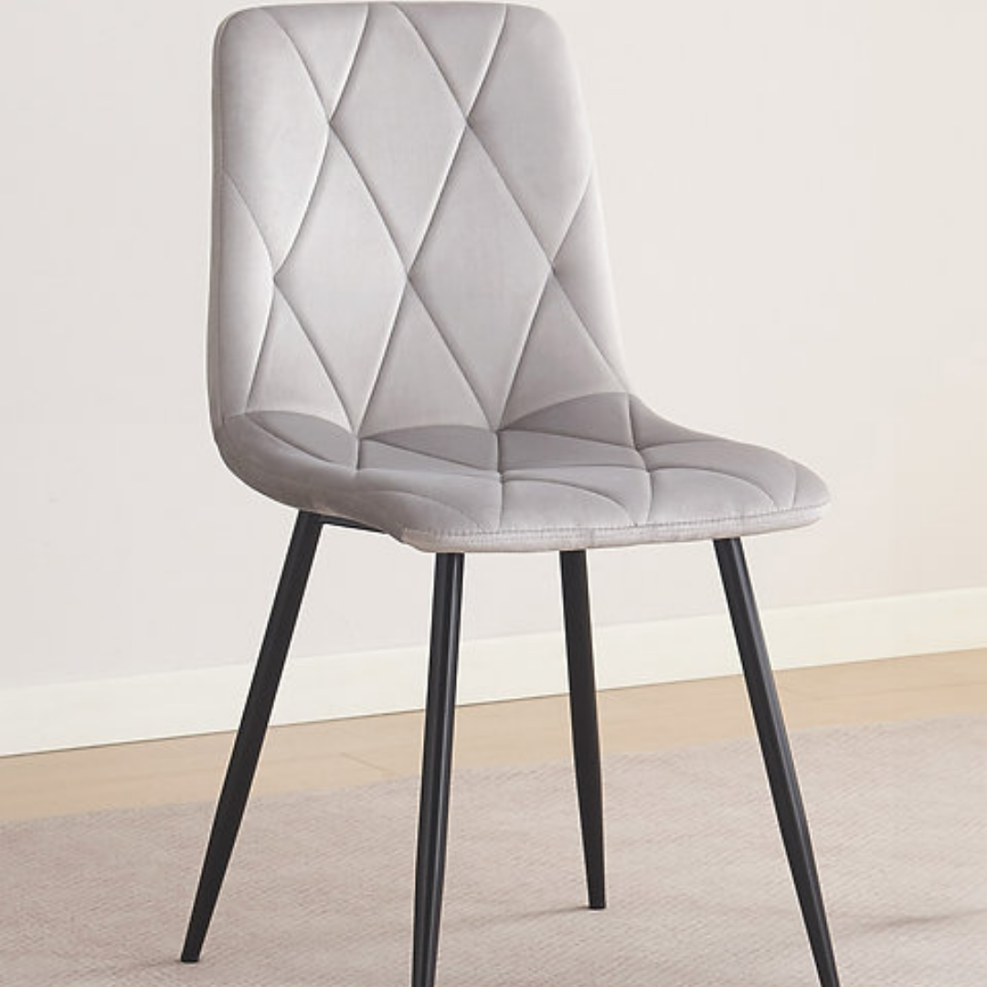 Siena – Dining Set – White Marble Look / Light Grey Velvet