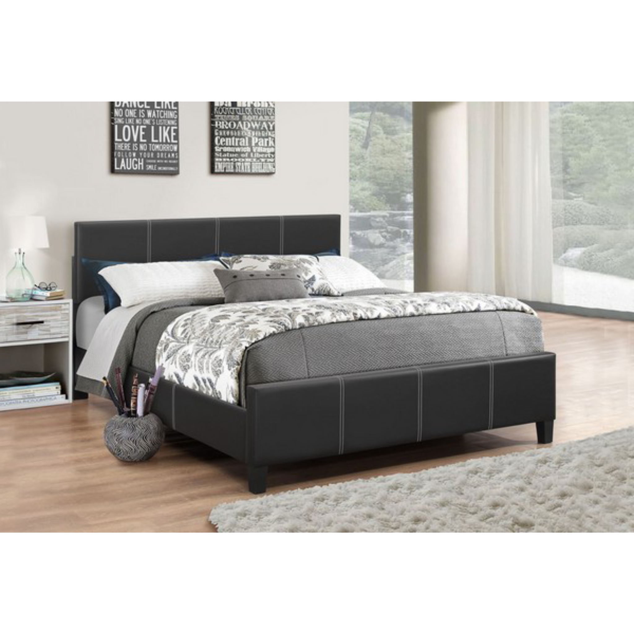 Twin Bed - Black PU Bed 165