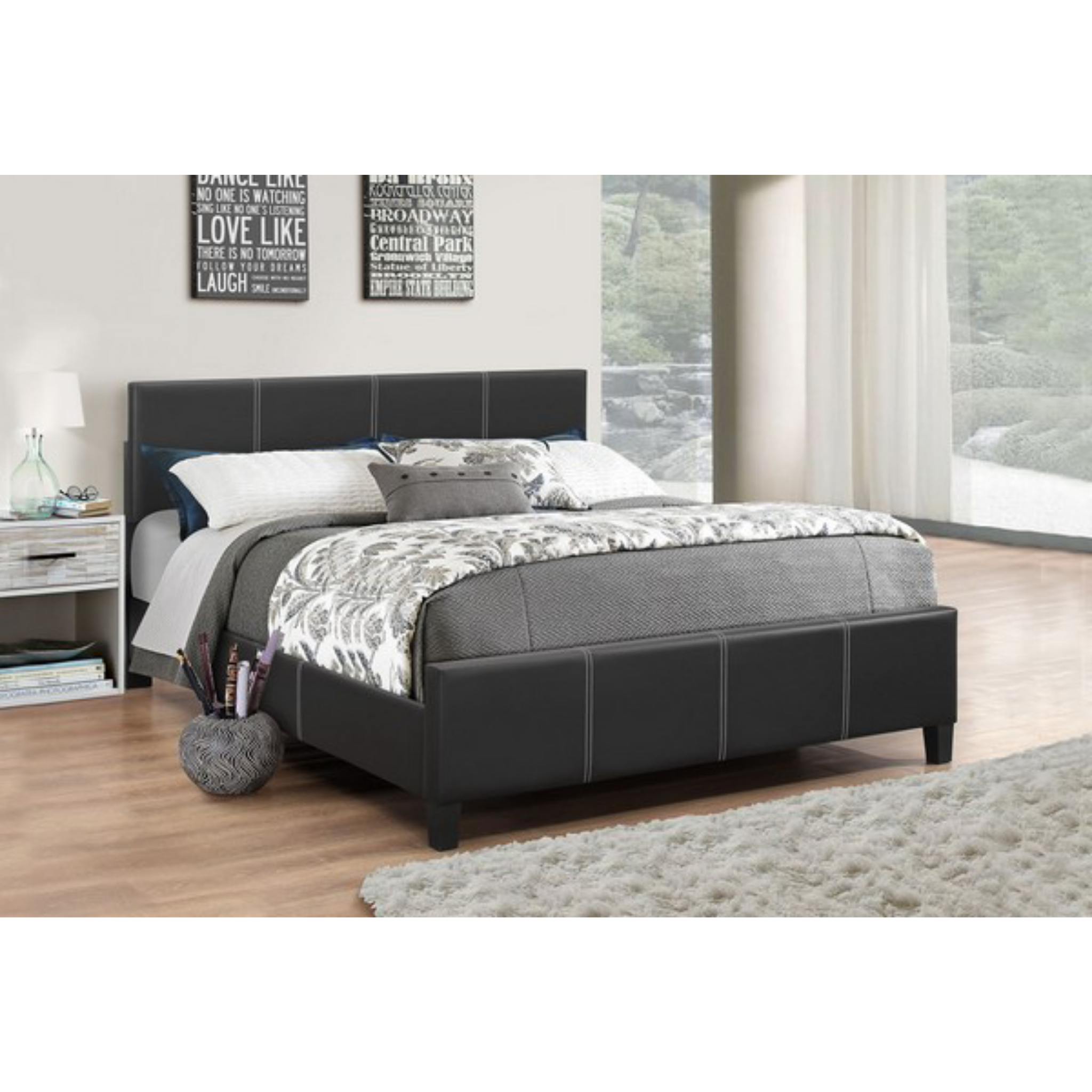 Queen Bed - Black PU Bed 165