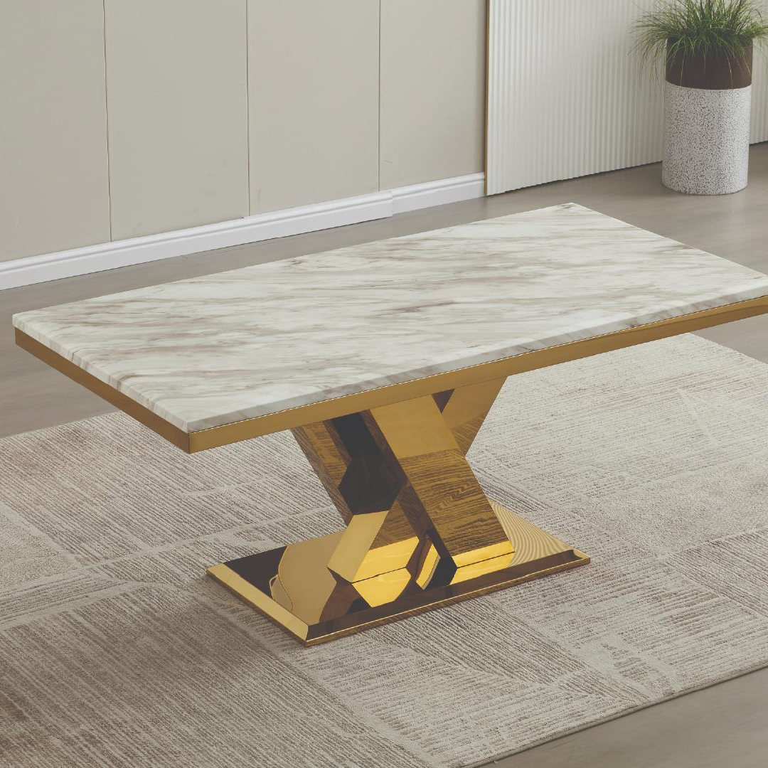 Leya – Dining Table – Marble Look / Gold Base
