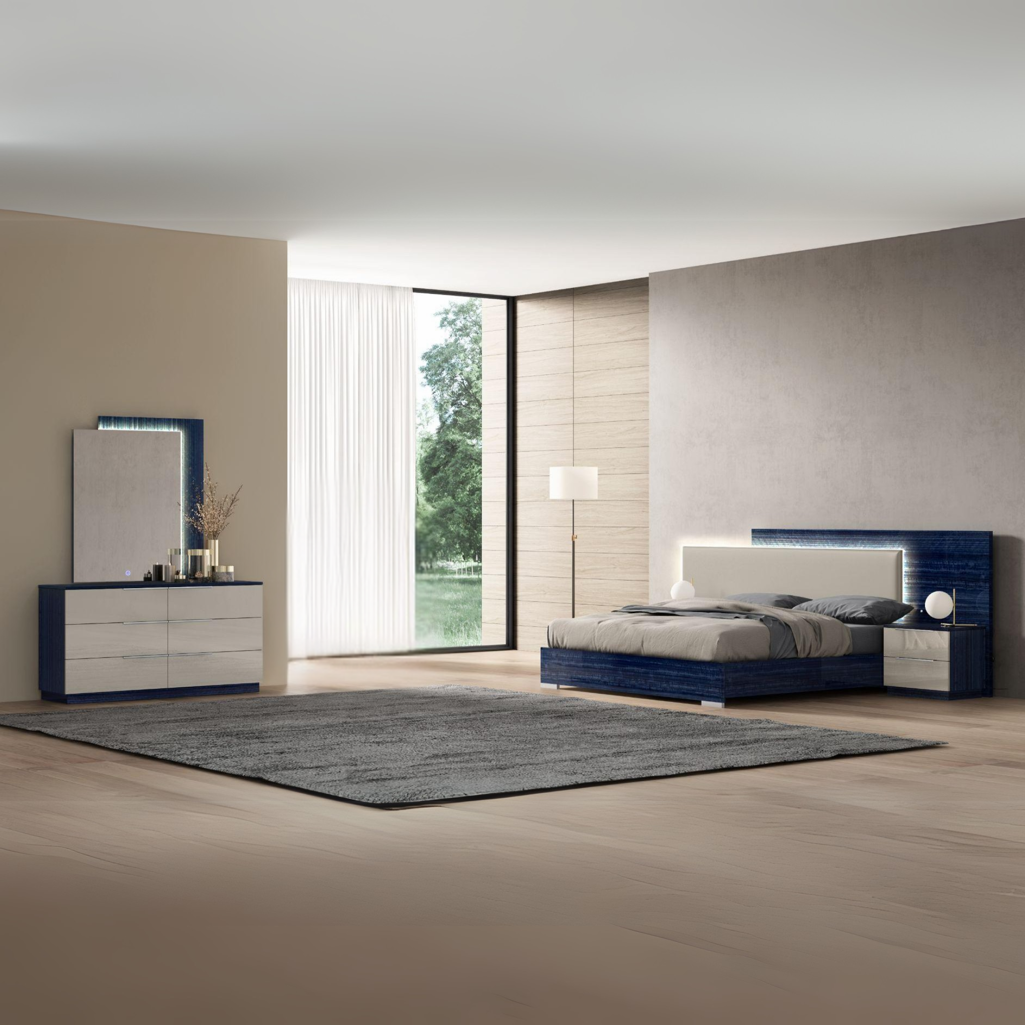 King Bedroom Set - Maria Modern Bedroom Set with LED Headboard