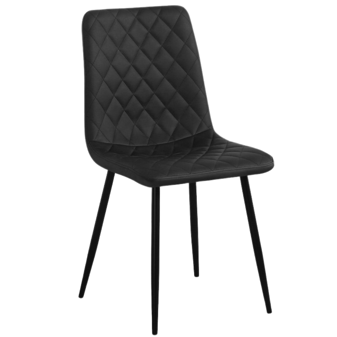 Ensemble 6 chaises salle à manger Quiltora similicuir noir matelassé pieds acier – Bonito Montréal