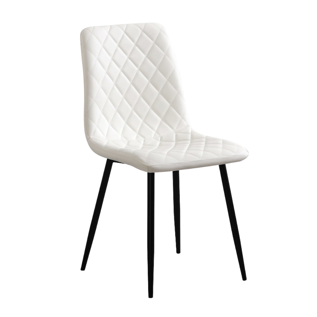 Ensemble 6 chaises salle à manger Quiltora faux cuir blanc capitonnées pieds acier noir Montréal