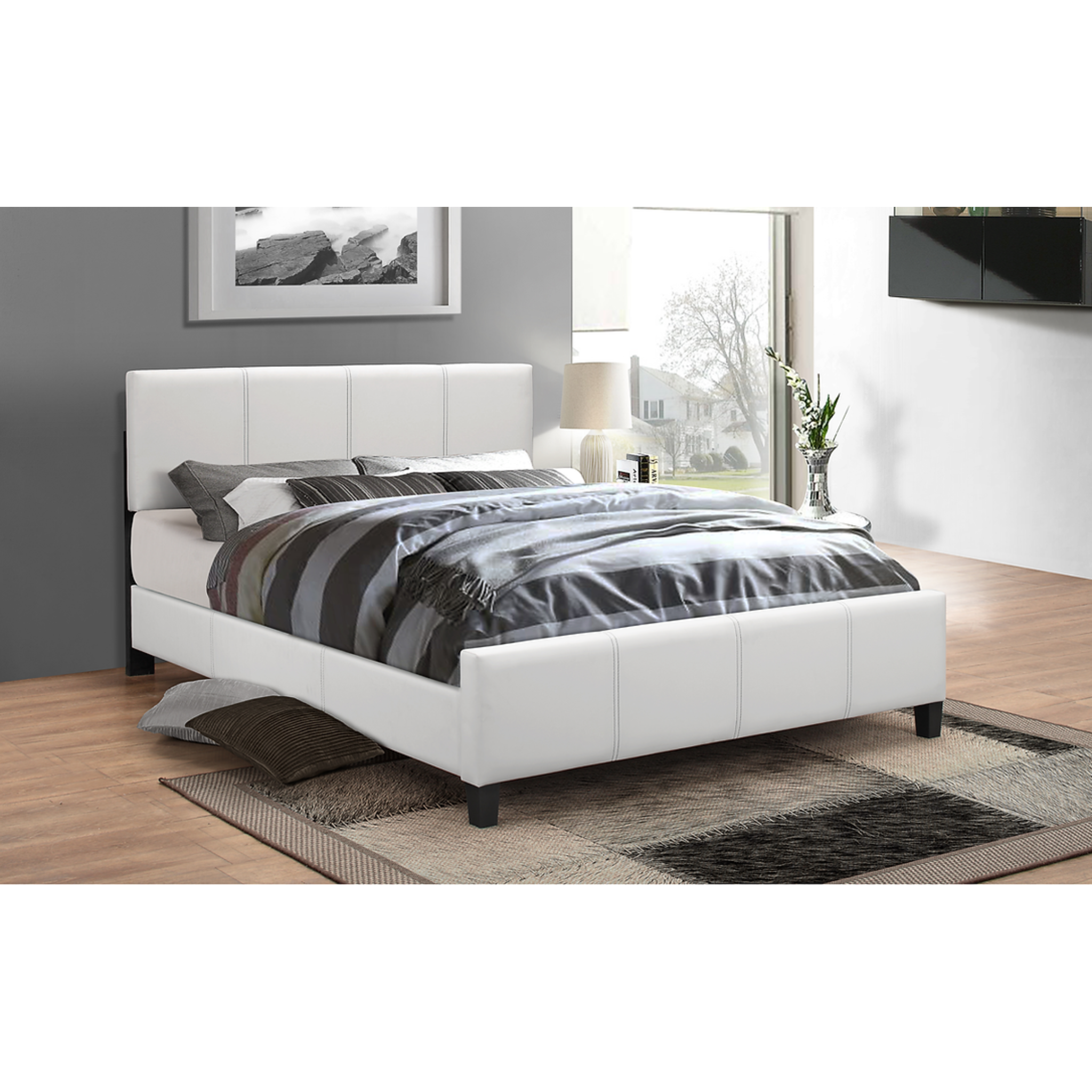 Twin Bed - White PU Bed 174