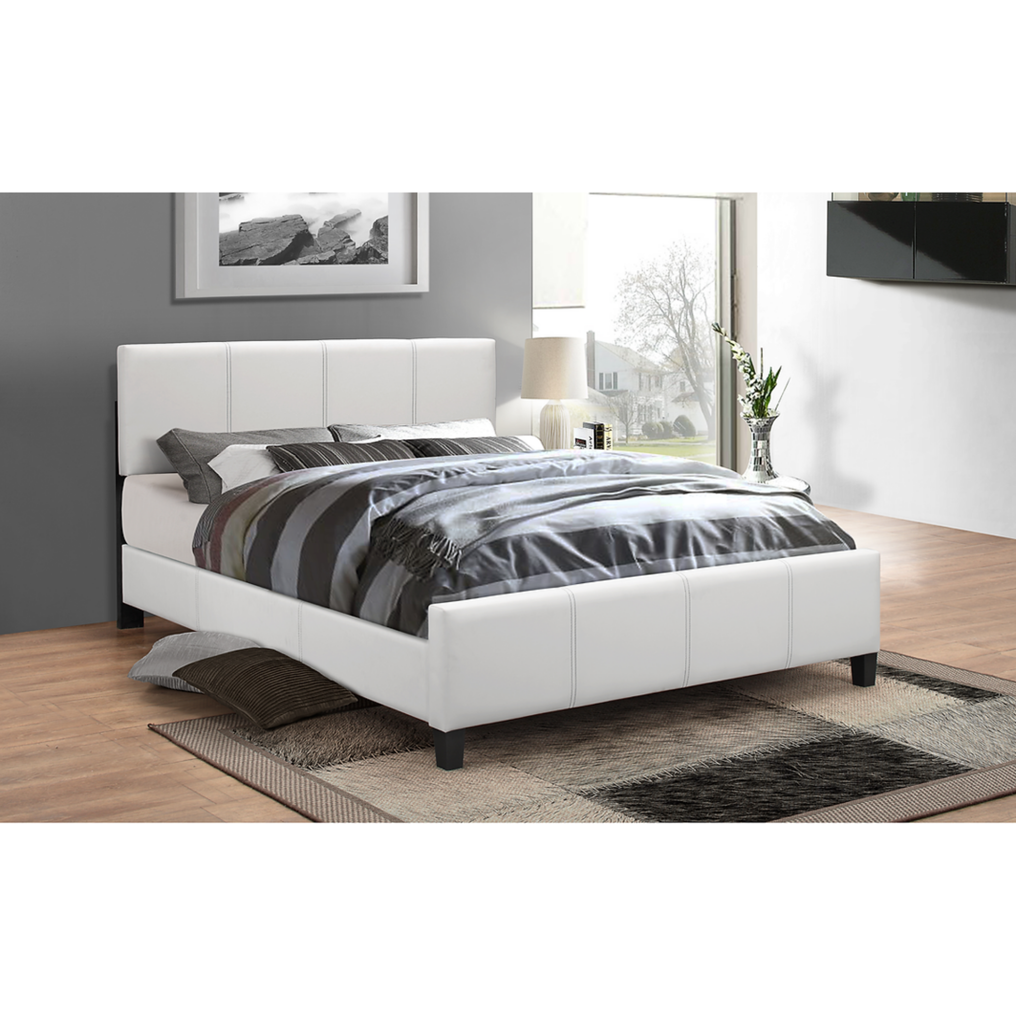 Queen Bed - White PU Bed  174