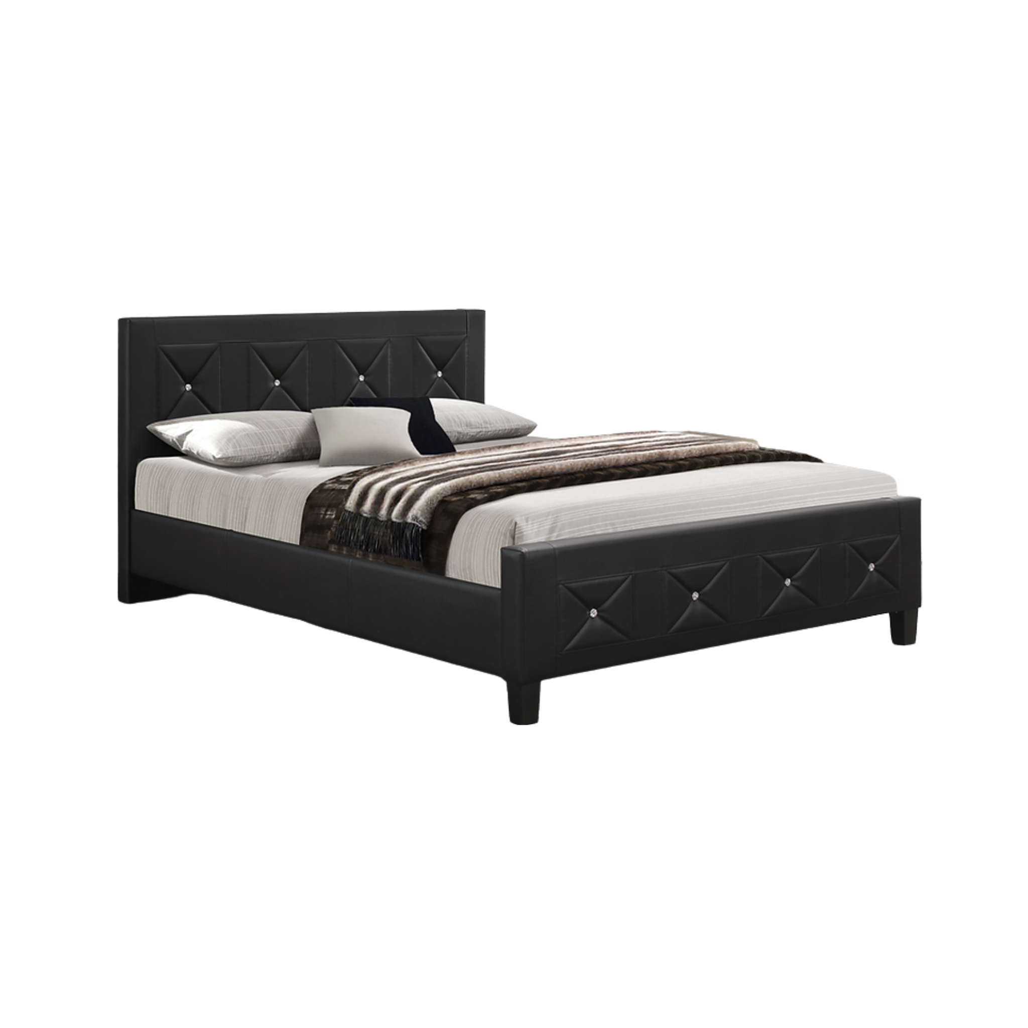 Twin Bed - Black PU Bed with Jewels 177