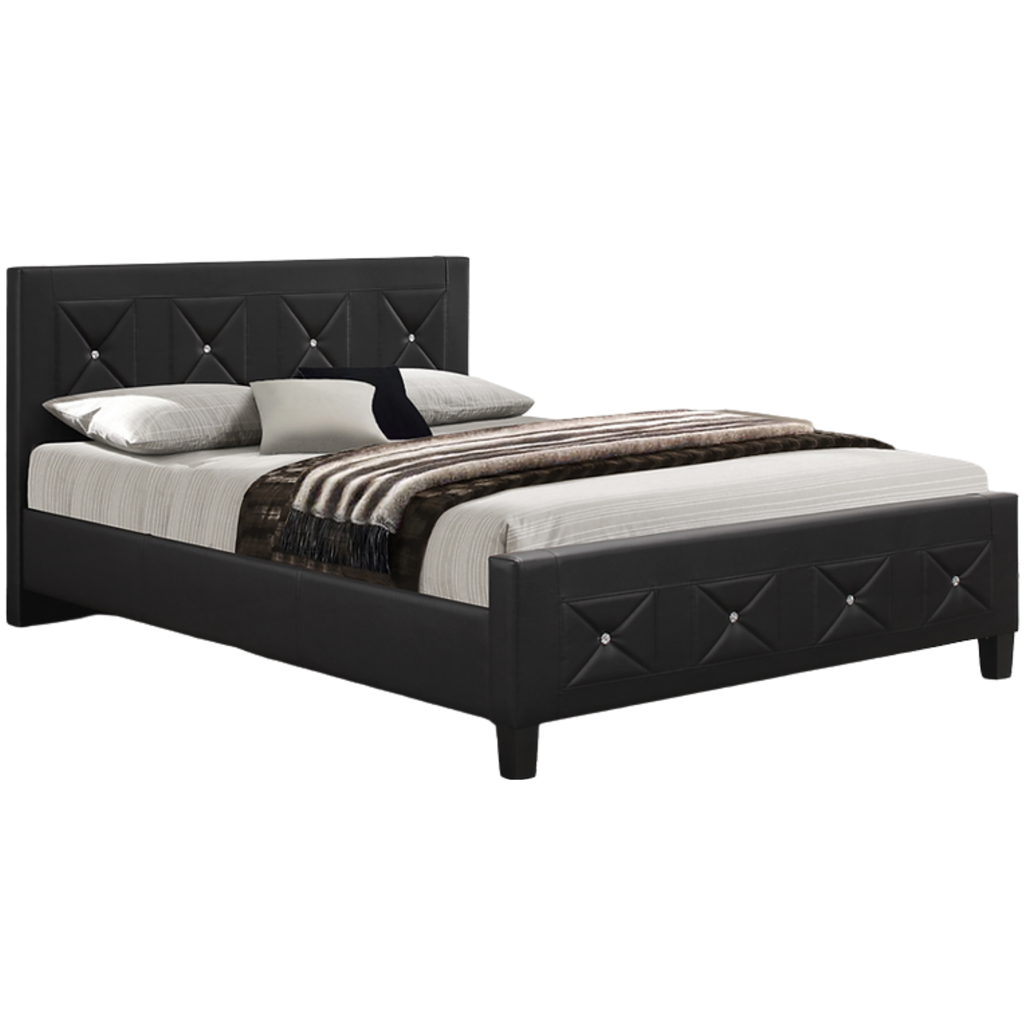 Queen Bed - Black PU Bed with Jewels 177