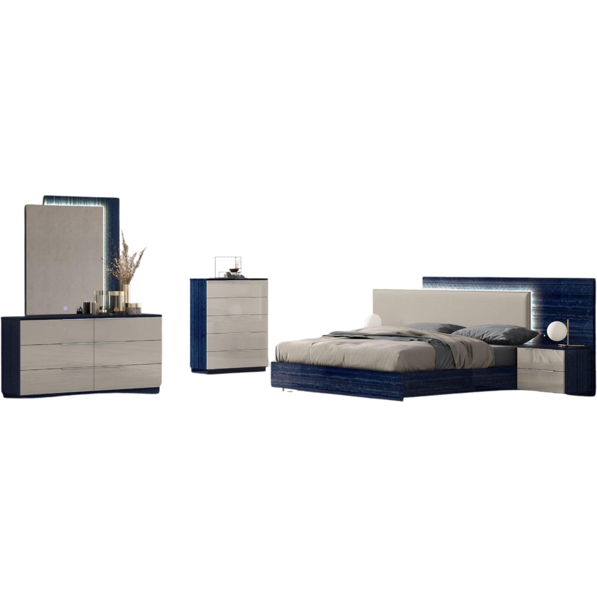 King Bedroom Set - Maria Modern Bedroom Set with LED Headboard