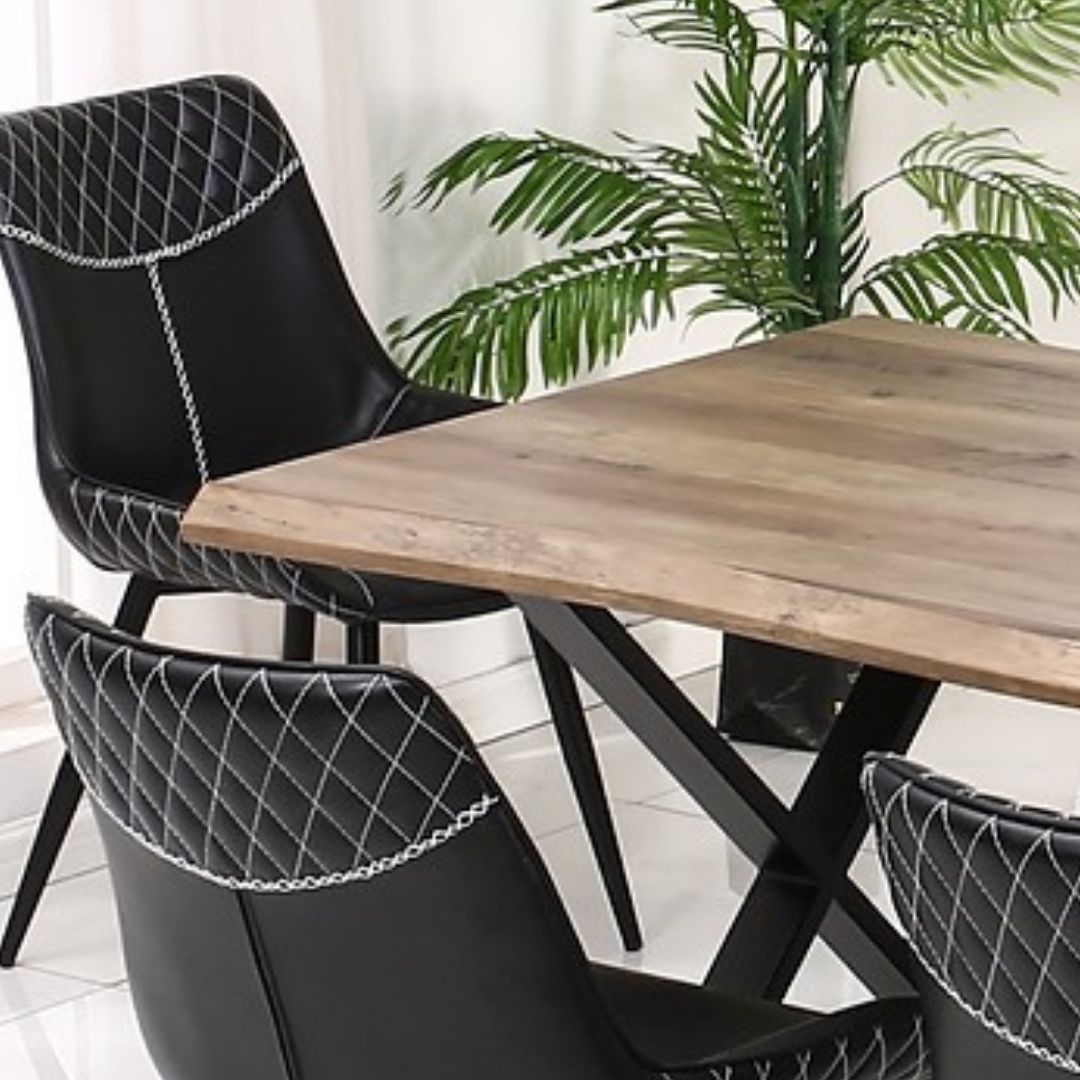 Riviera – Dining Set – Wood Look / Black PU