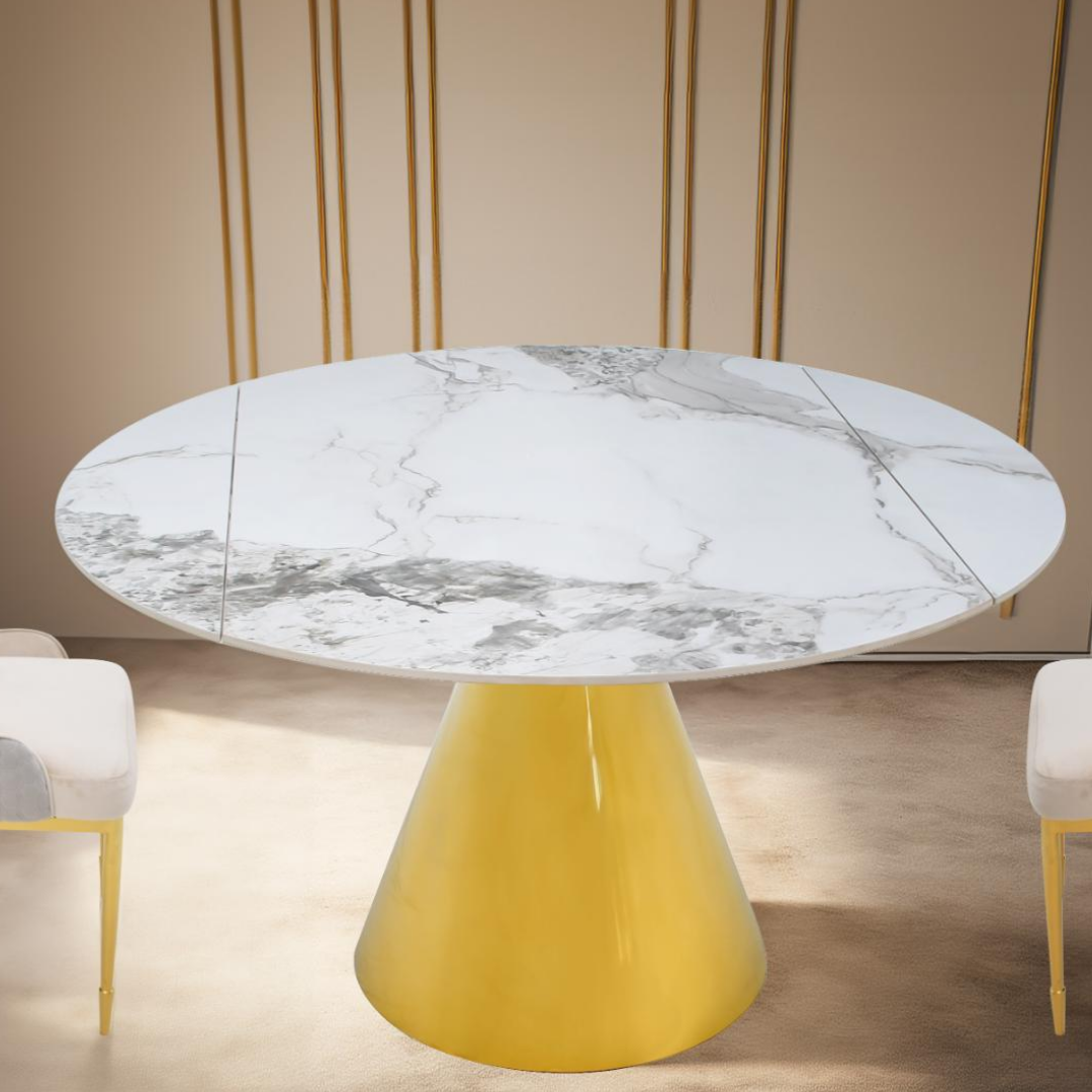 Lou – Extendable Dining Table – Ceramic / Gold Base