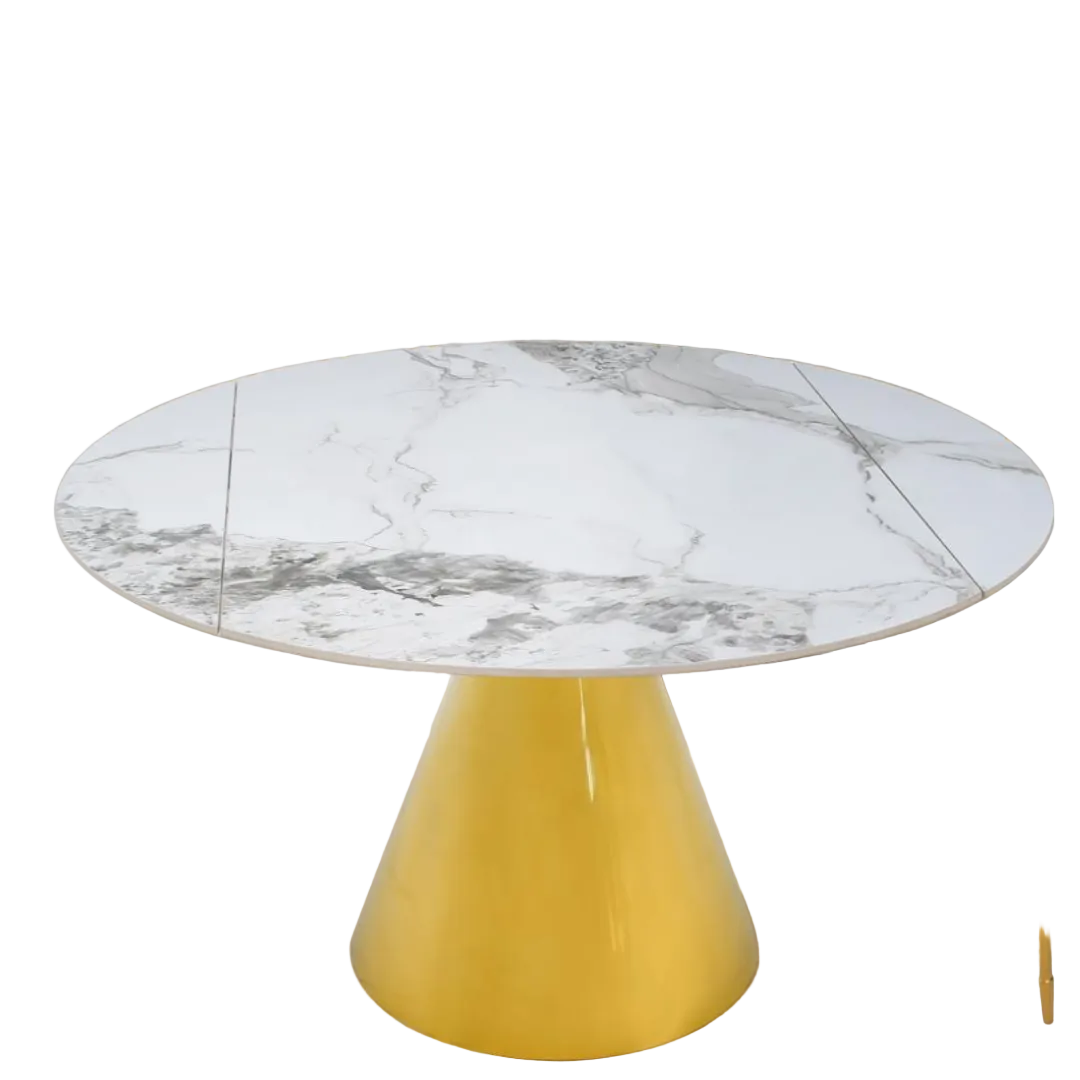 Lou – Extendable Dining Table – Ceramic / Gold Base