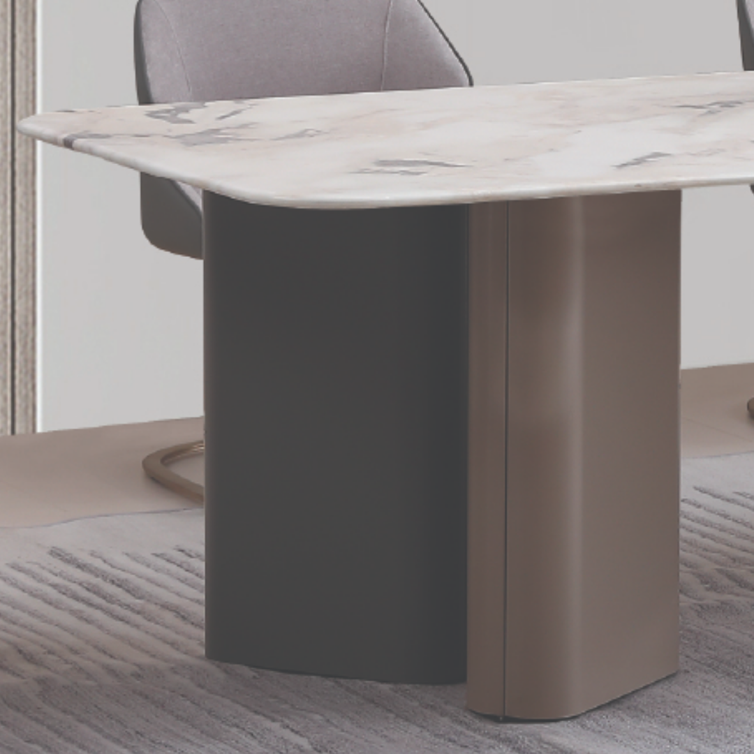 Monza – Table à manger – Aspect marbre / Piètement rembourré