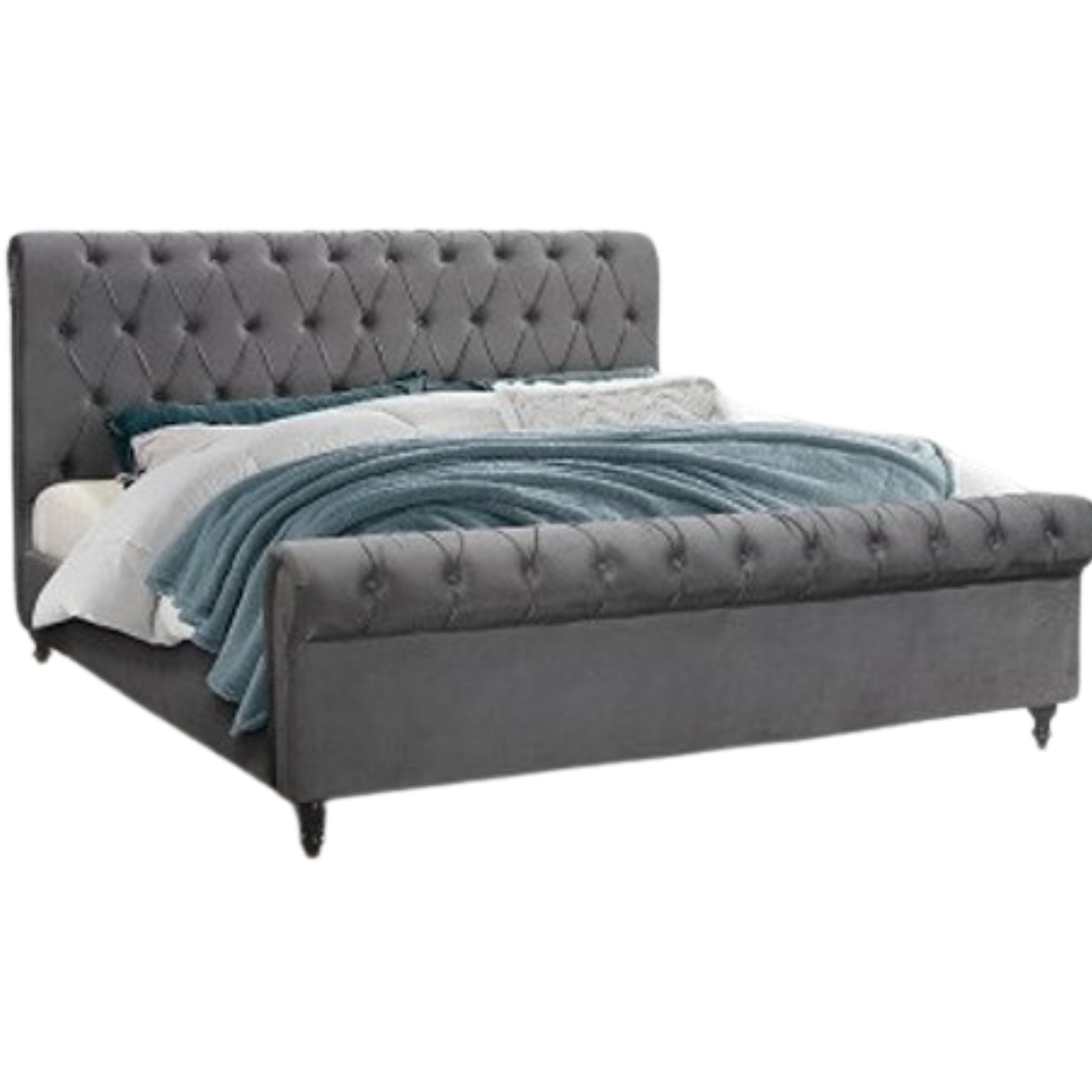 Queen Bed - Grey Velvet Fabric Bed 197