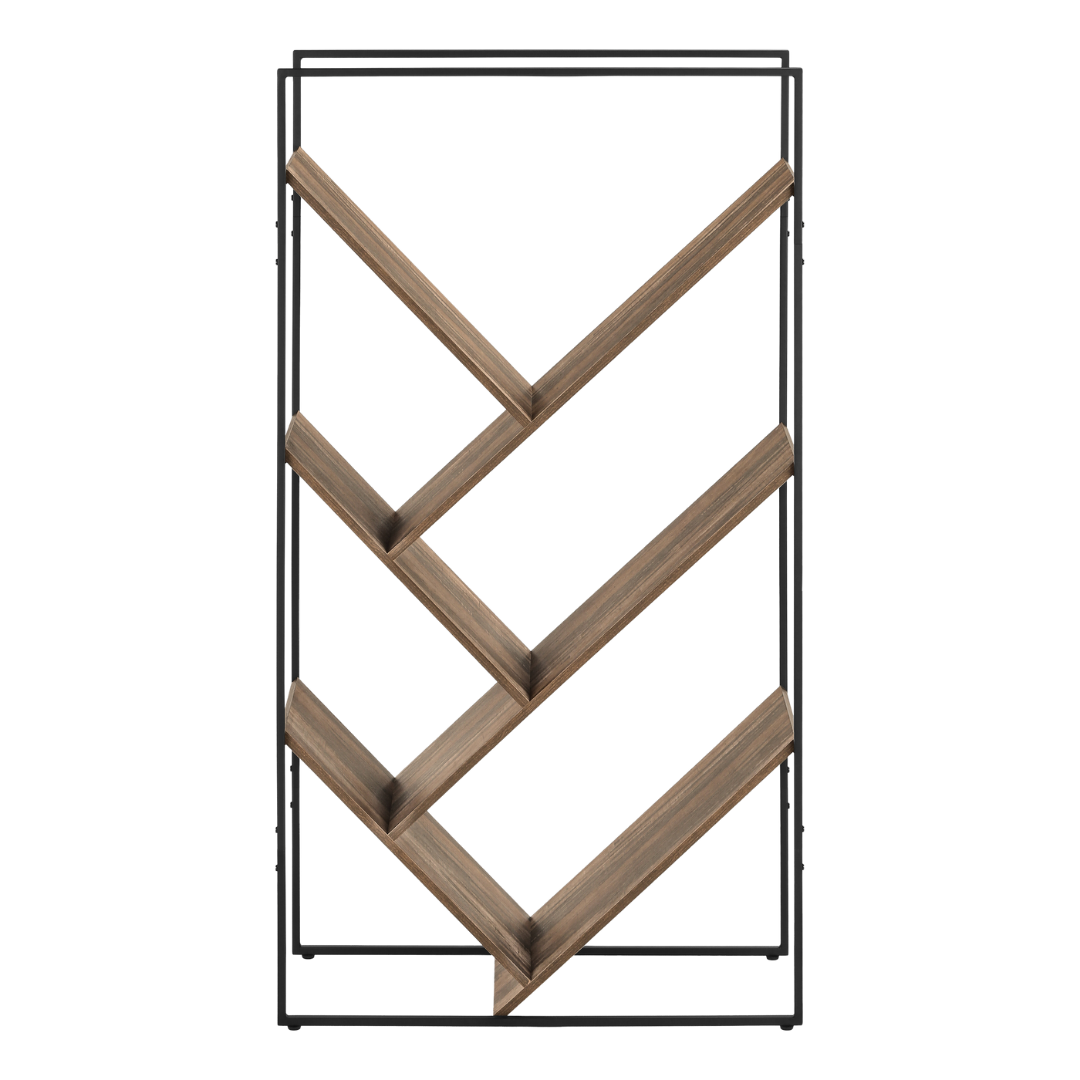 Vertixa – 60"H V-Shaped Metal Bookcase – Brown Reclaimed Wood
