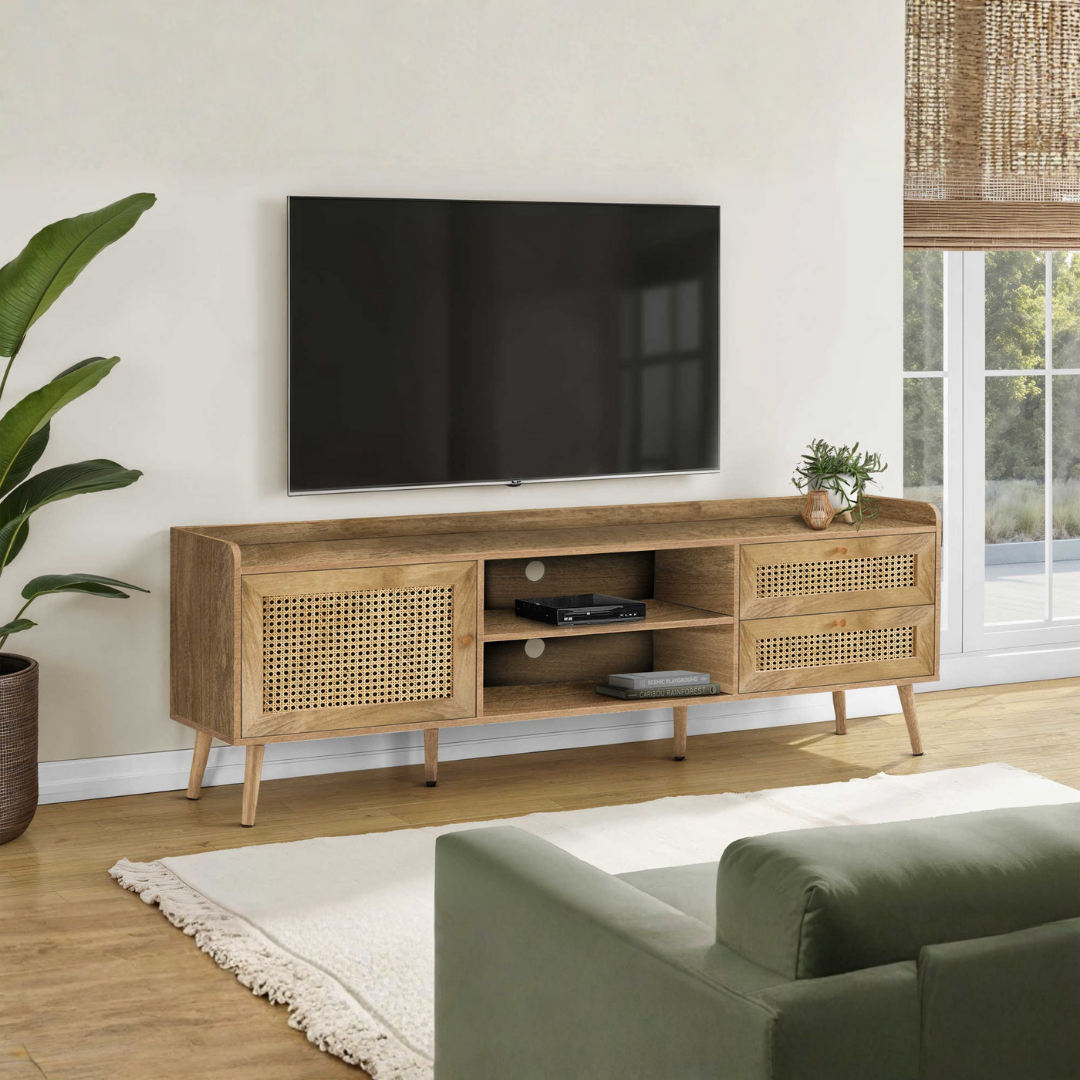 Meuble TV Ravix – 183 cm (72 po) – Noyer avec rangement