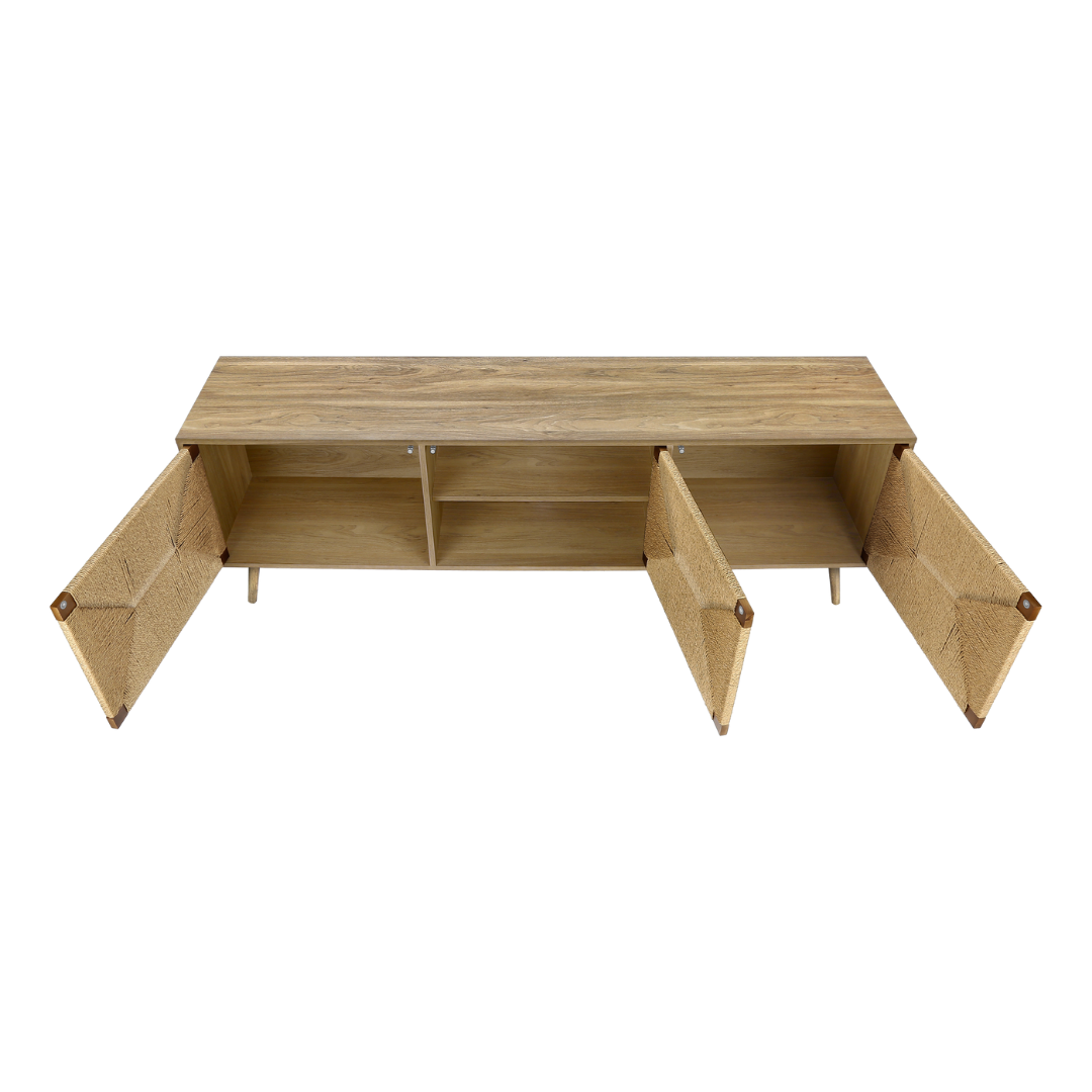 Merlo – 72" TV Stand – Light Walnut / Seagrass Look