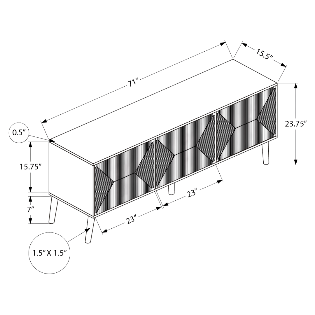 Merlo – 72" TV Stand – Light Walnut / Seagrass Look