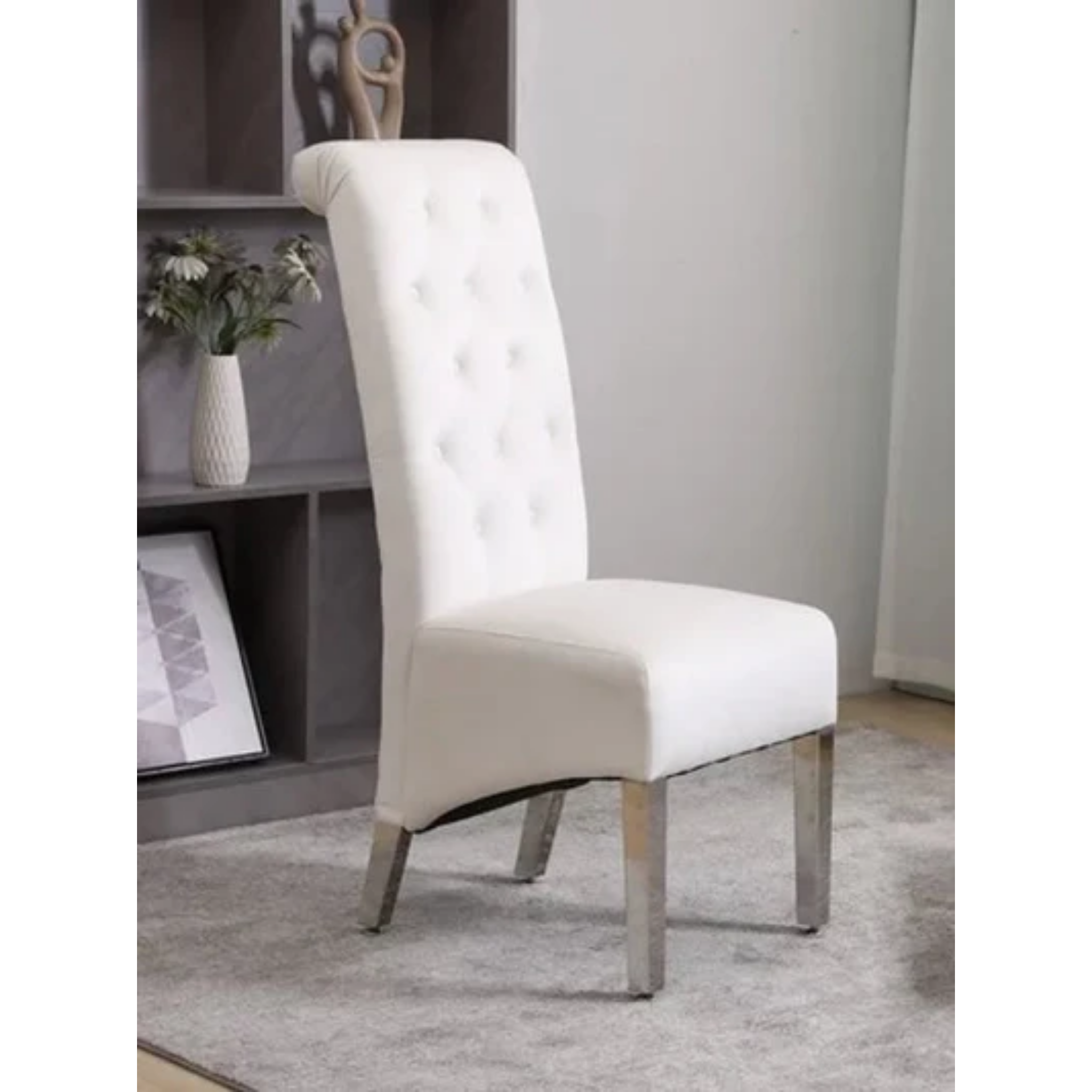 2PC Crème Velvet Dining Chair C-1273