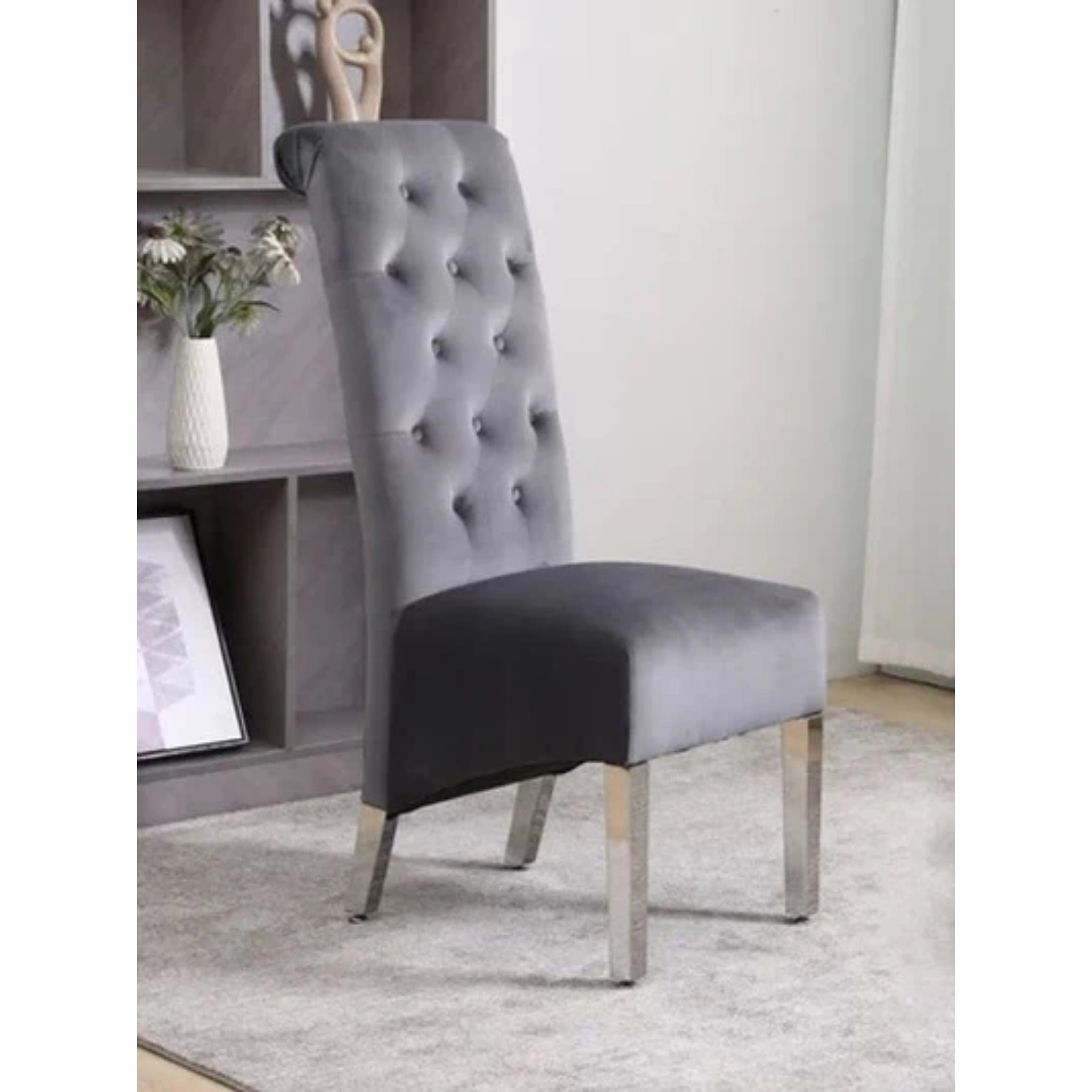 2PC Grey Velvet Dining Chair C-1270