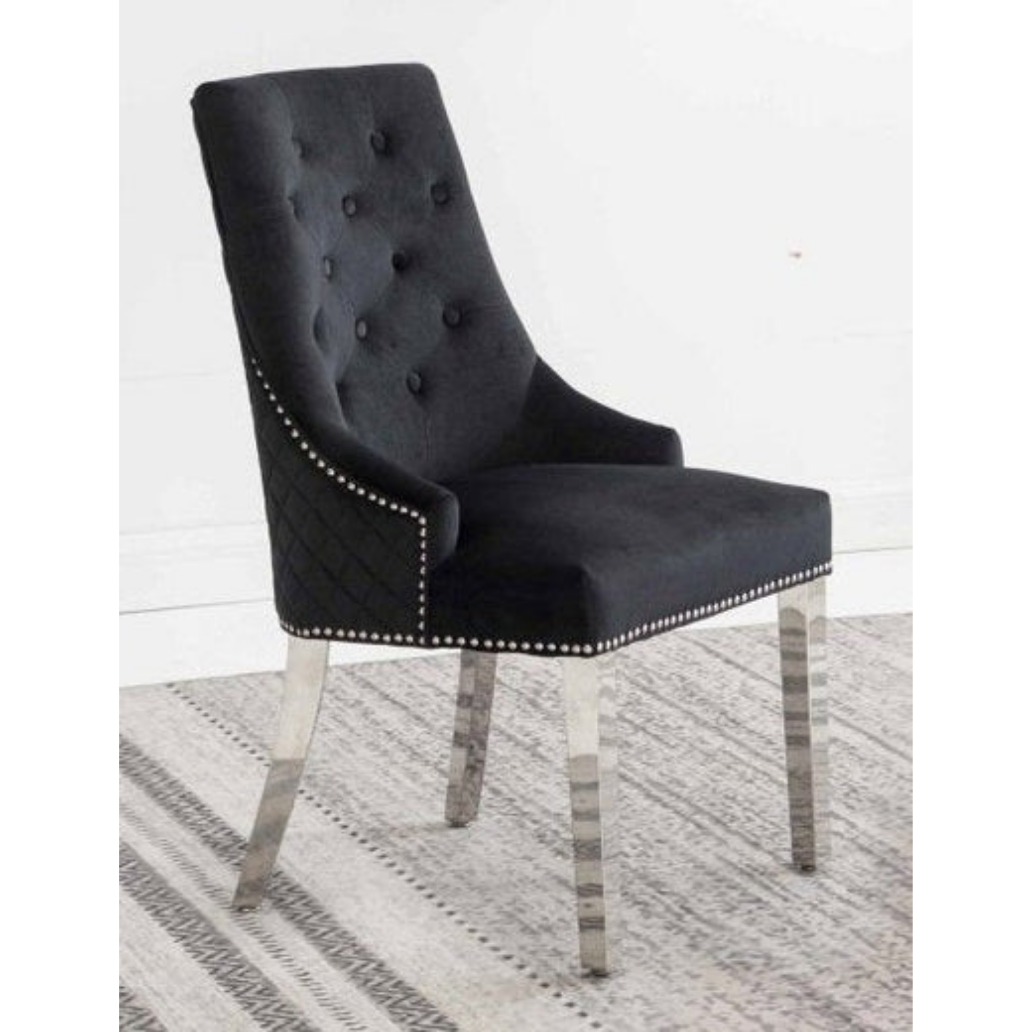 2 Pc Black Velvet Dining Chair C-1251