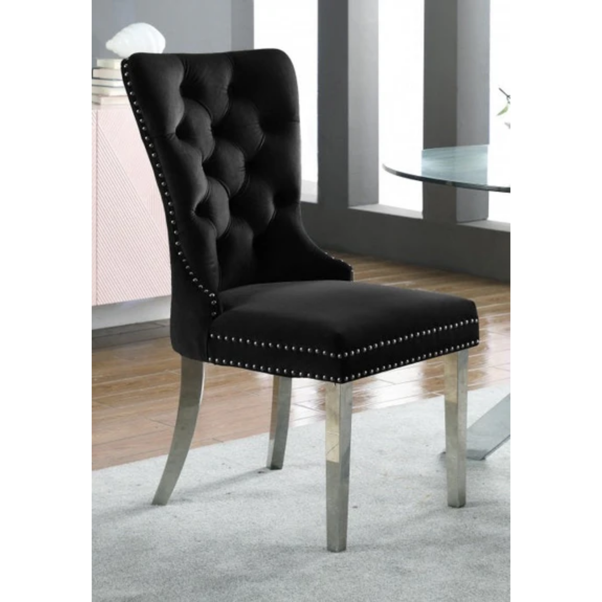 2 Pc Black Velvet Dining Chair C-1261