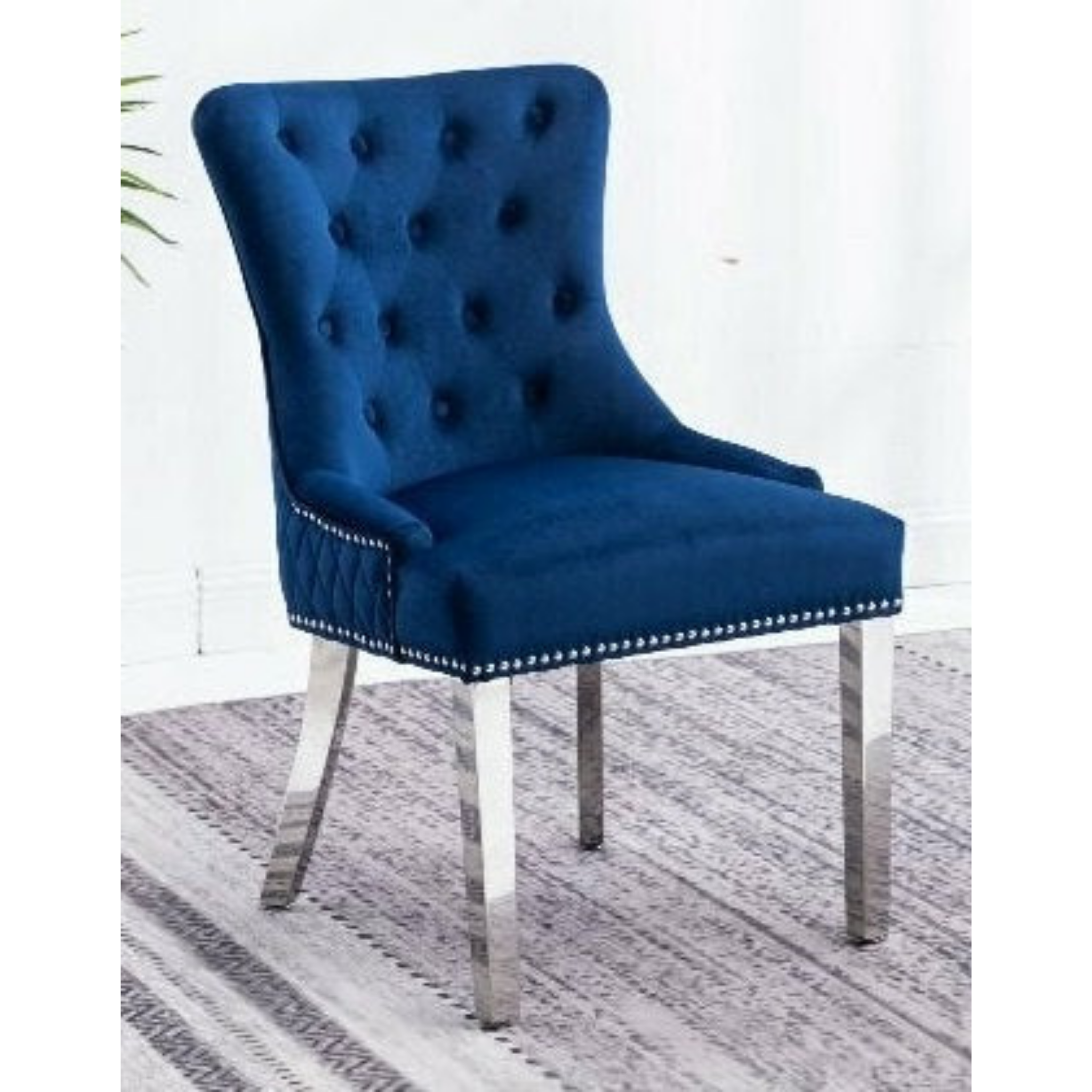 2 Pc Blue Velvet Dining Chair C-1252