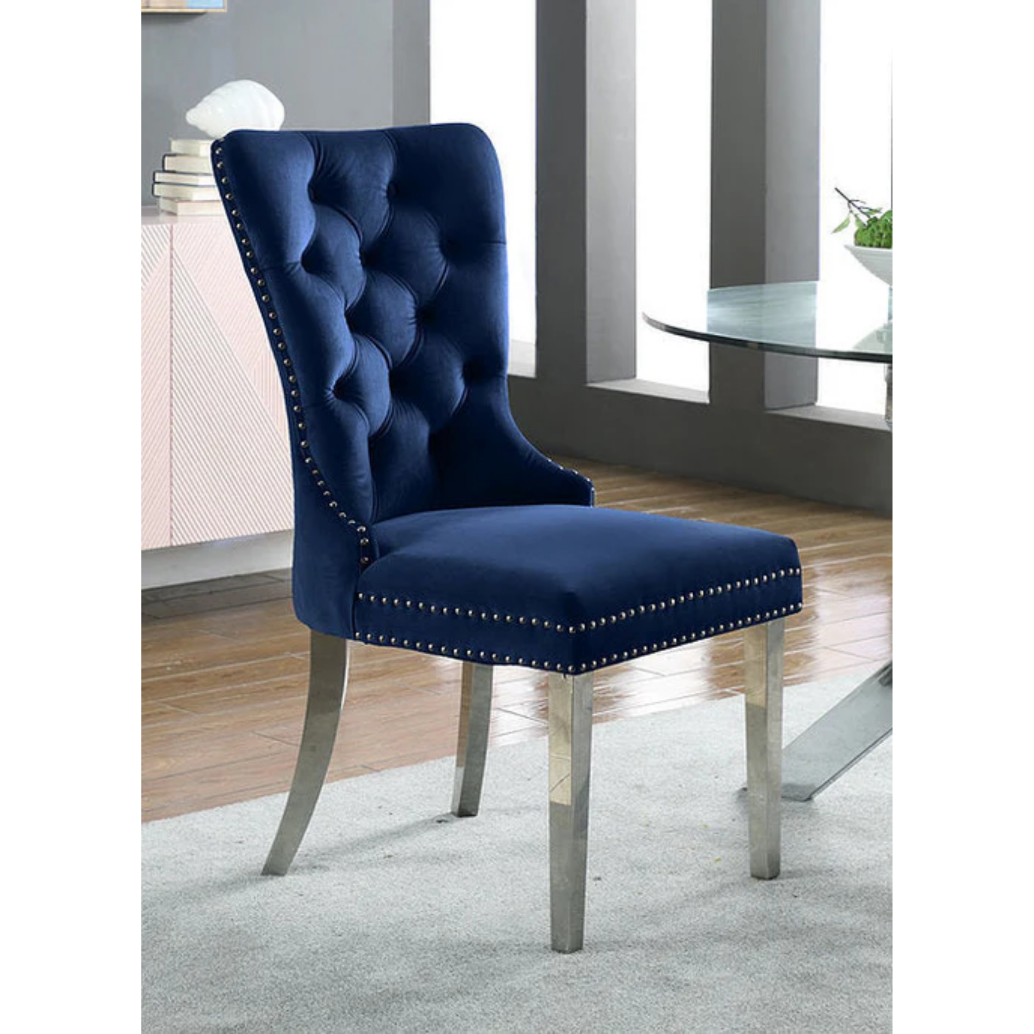 2 Pc Blue Velvet Dining Chair C-1262