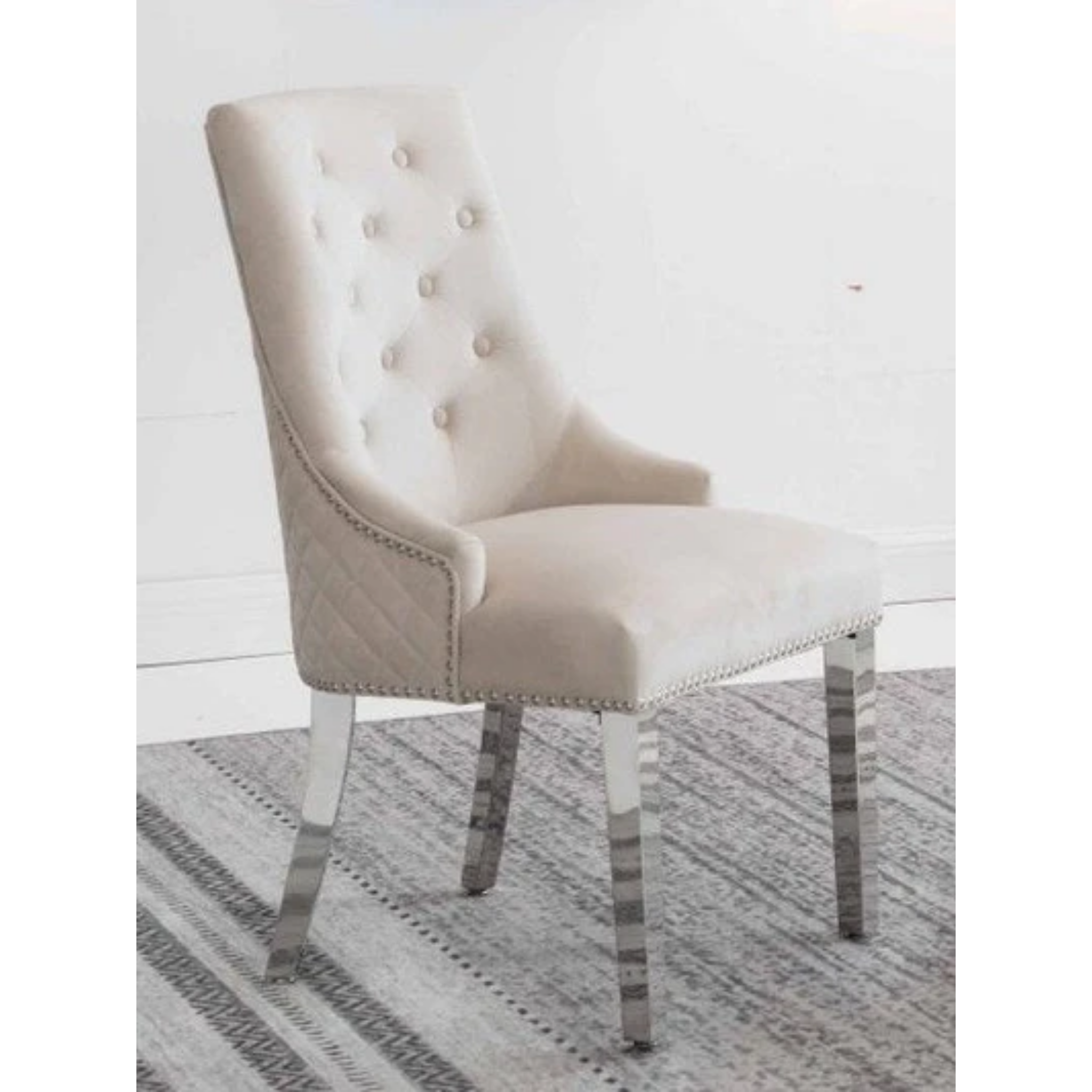 2 Pc Creme Velvet Dining Chair C-1253
