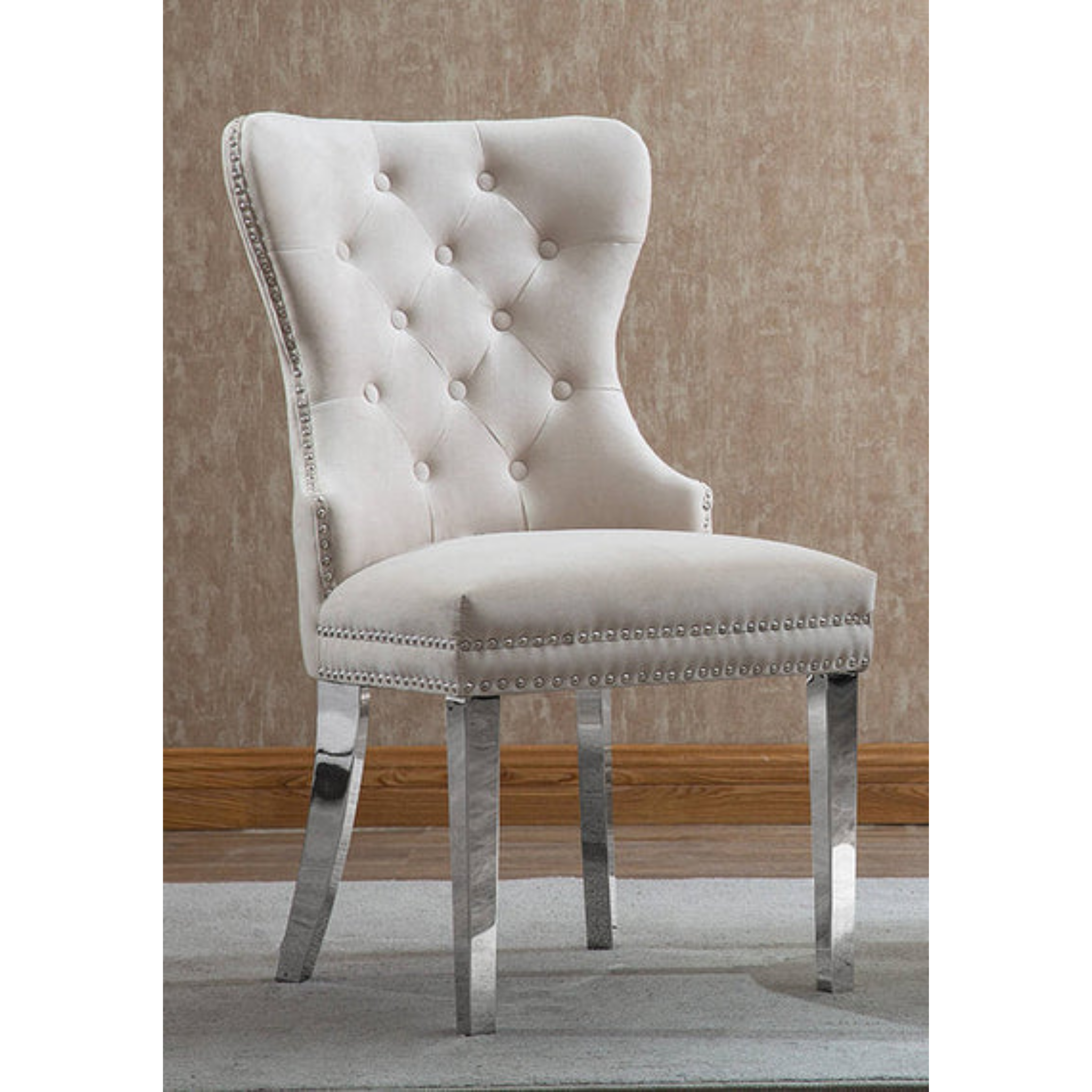 2 Pc Creme Velvet Dining Chair C-1263