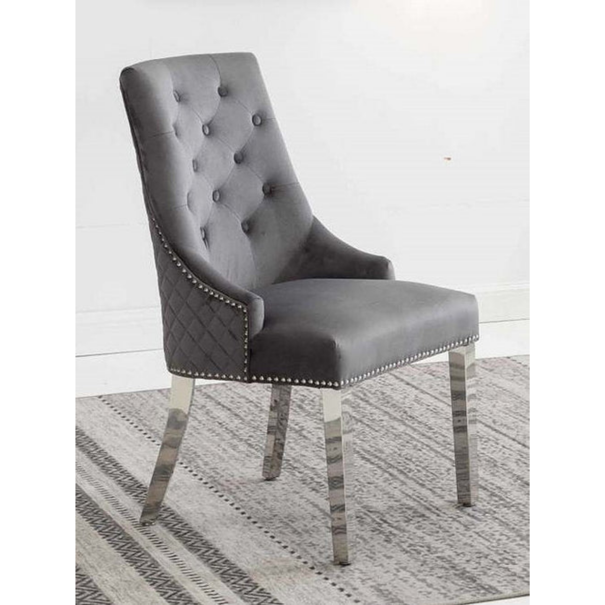 2 Pc Grey Velvet Dining Chair C-1250