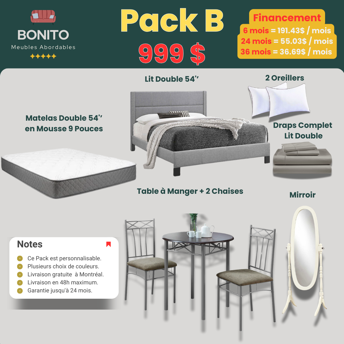 Pack B - Complete Bedroom + Dining Starter Set