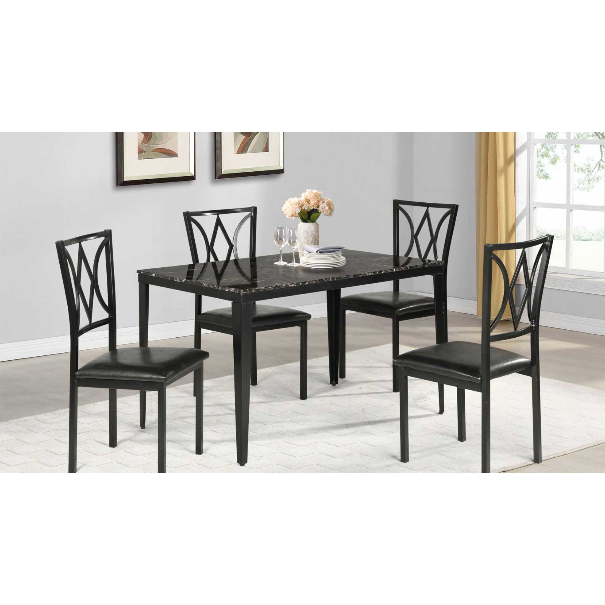 DINING SET 5PCS - 502-4 Chairs Marble Top