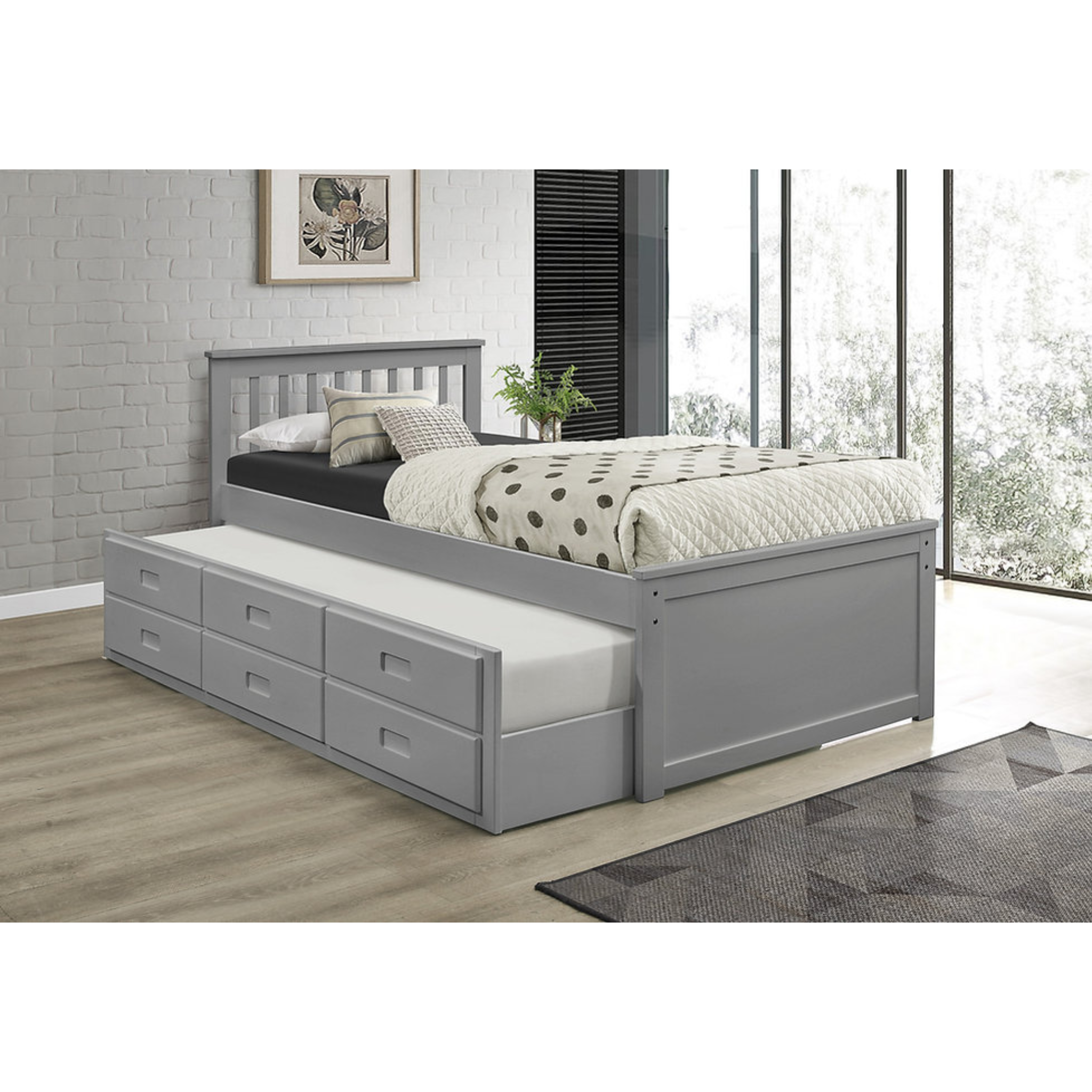 Lit gigogne - Gris Lit simple gigogne 300