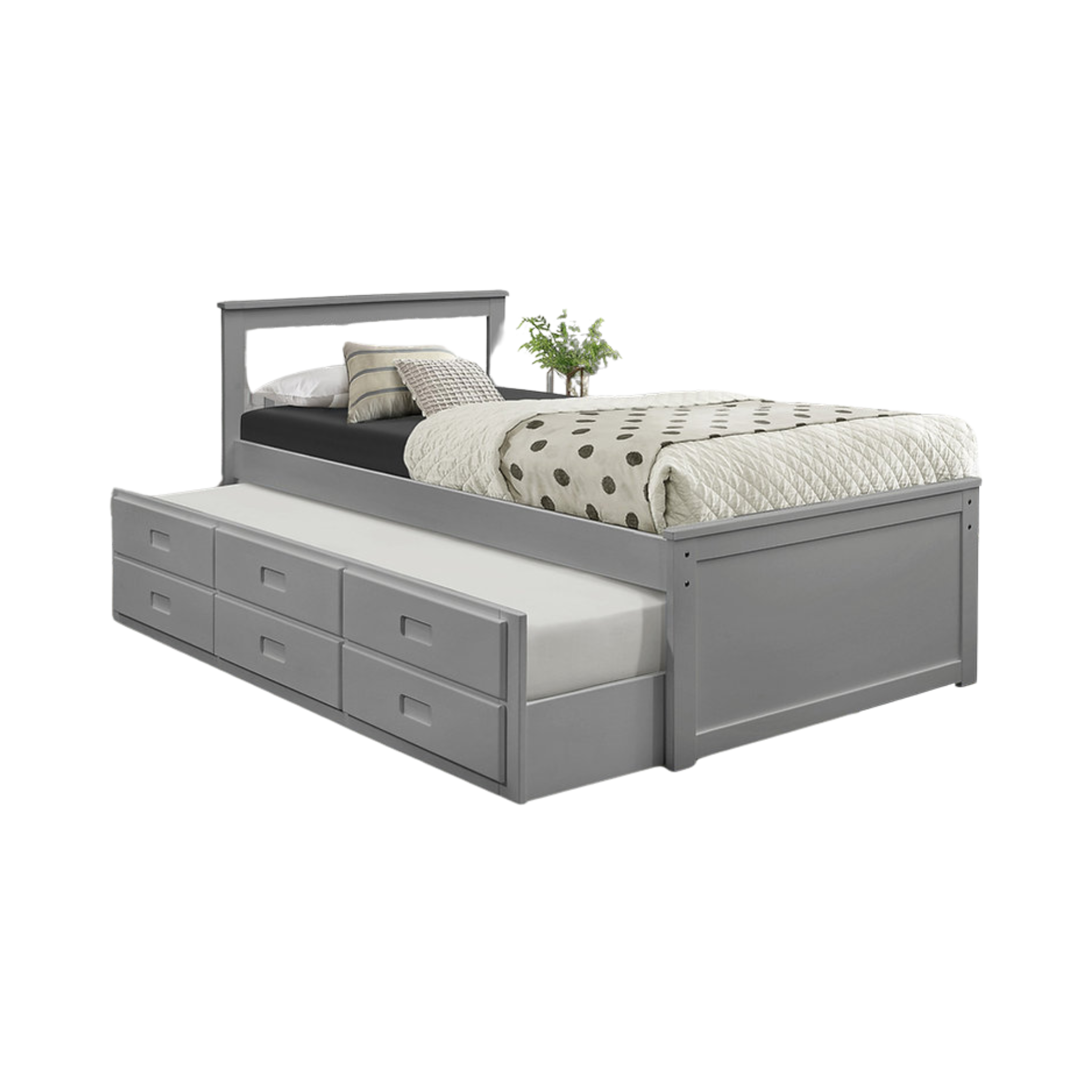 Marvello – Lit capitaine simple avec lit gigogne – Gris