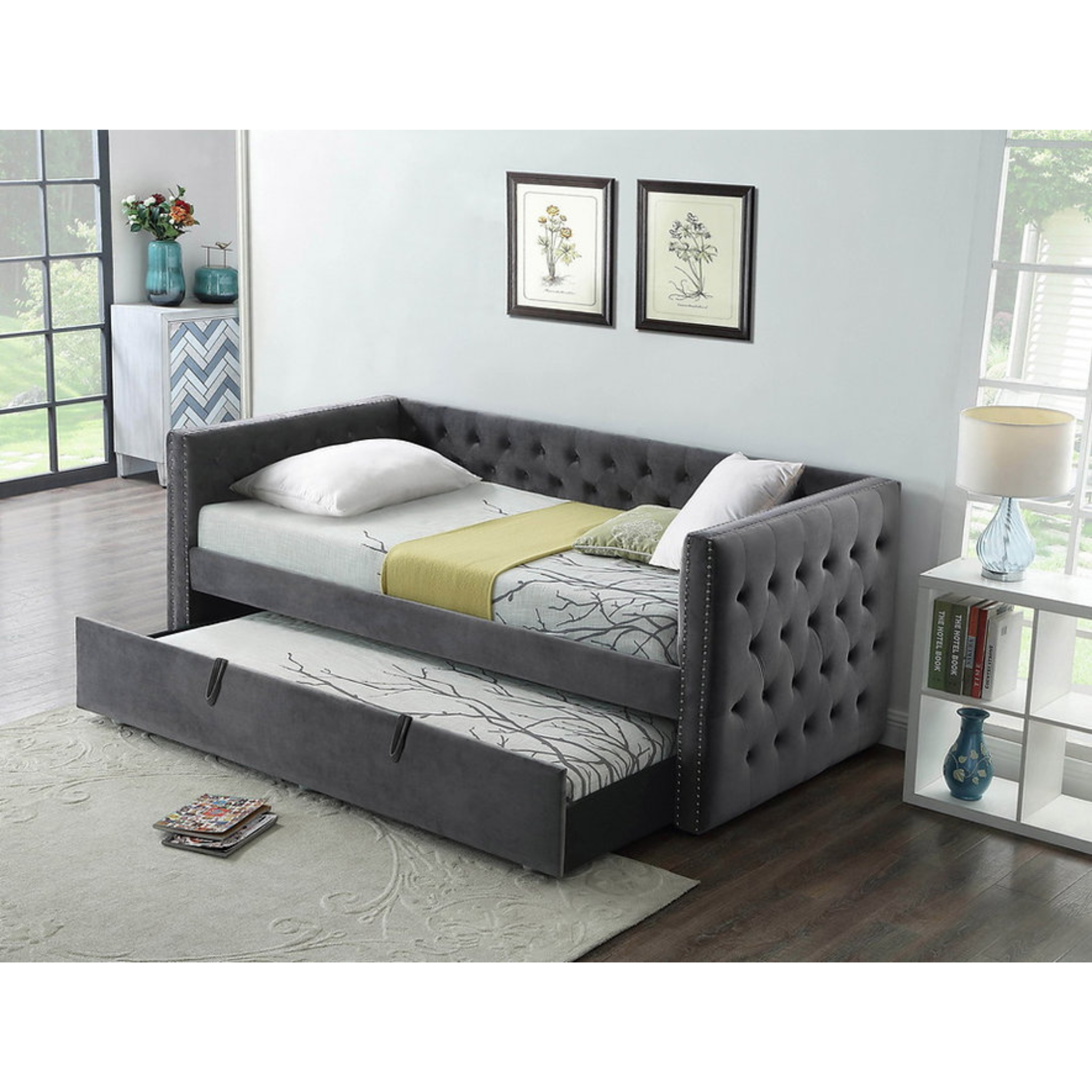 Lit gigogne simple en velours gris IF 305